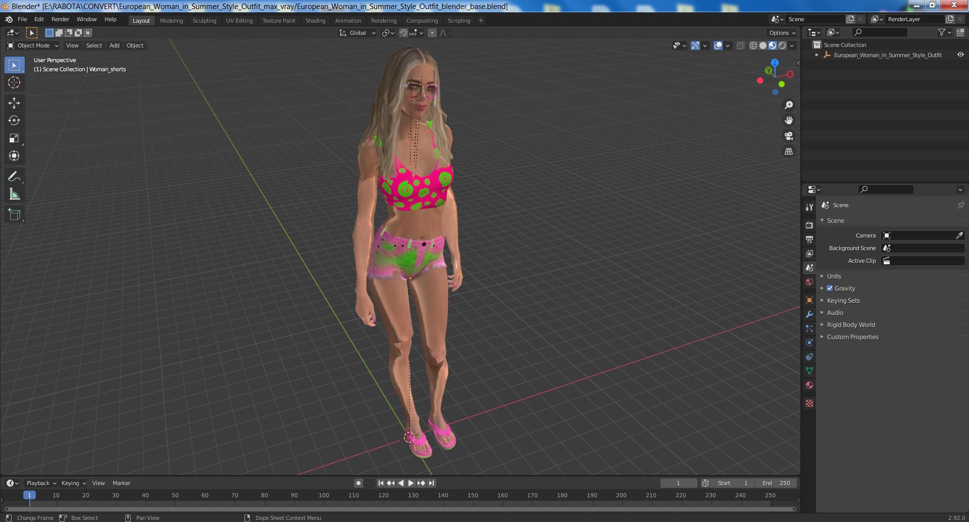 European Woman in Summer Style Outfit 3D