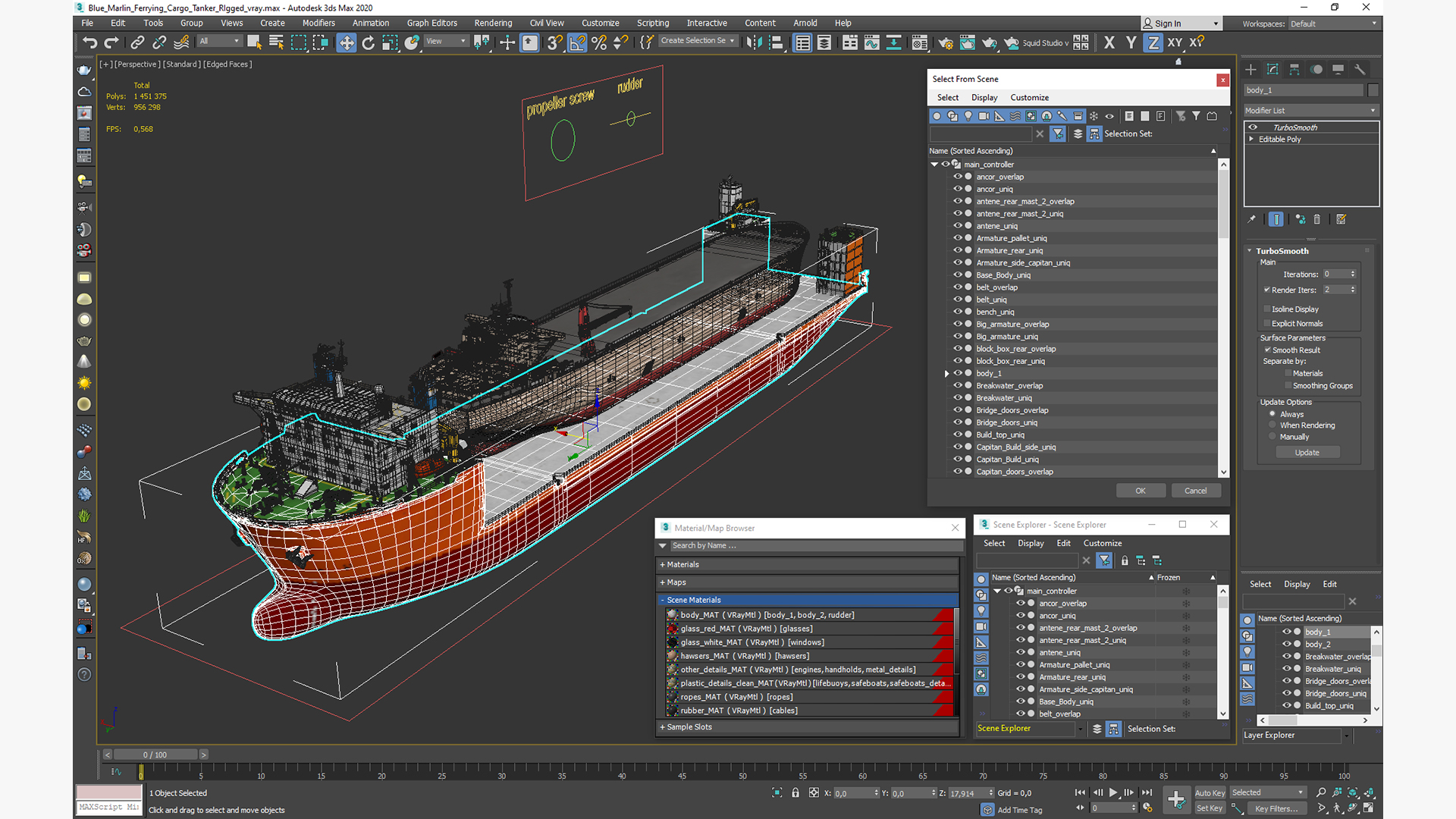 3D model Blue Marlin Ferrying Cargo Tanker Rigged