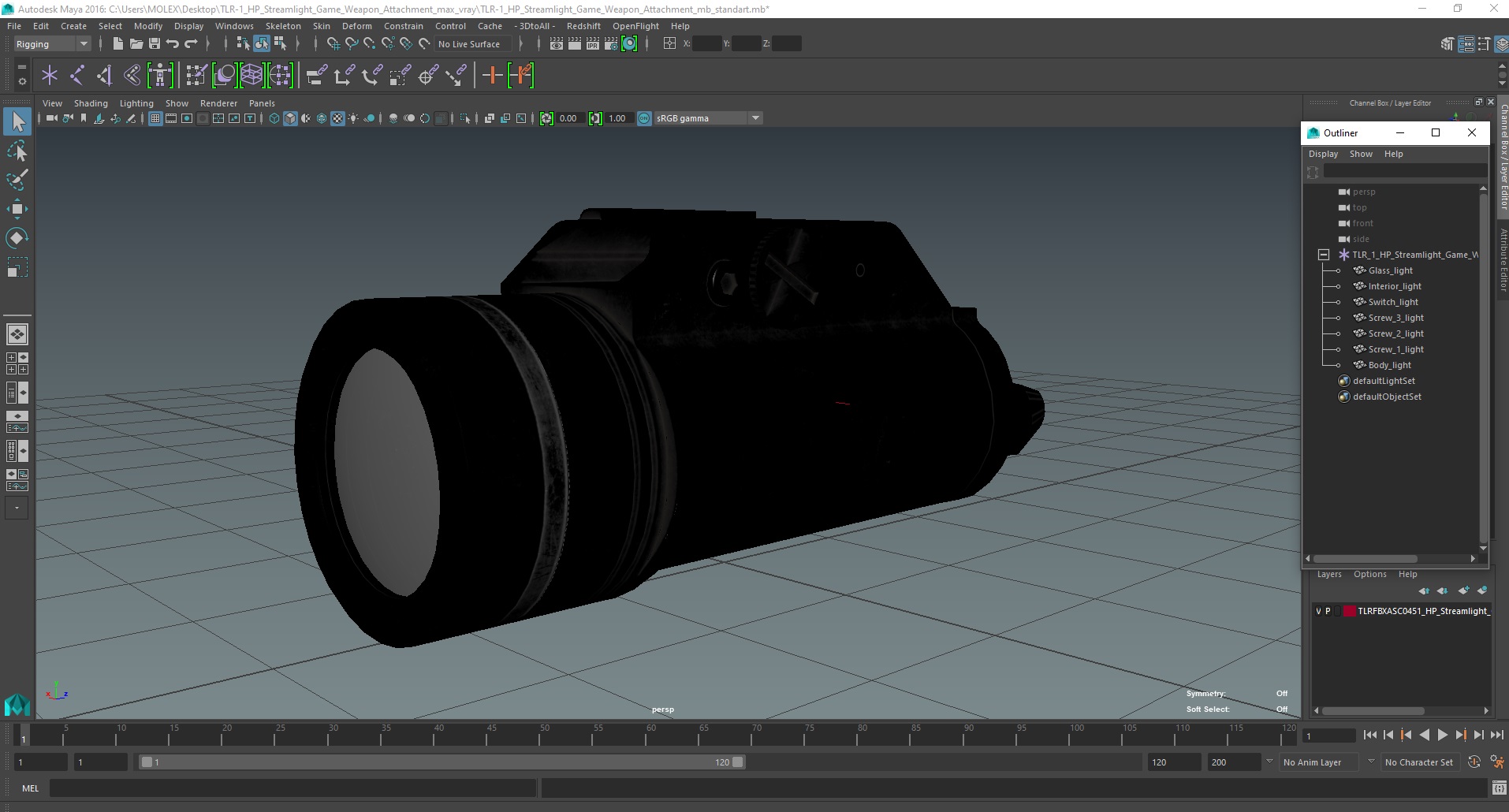 3D TLR-1 HP Streamlight Game Weapon Attachment model