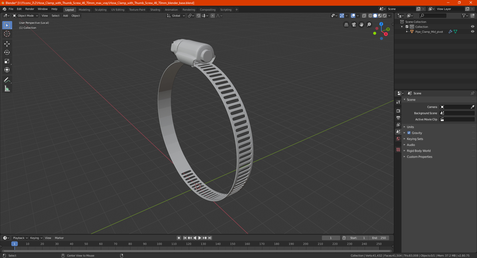 3D model Hose Clamp with Thumb Screw 46 70mm