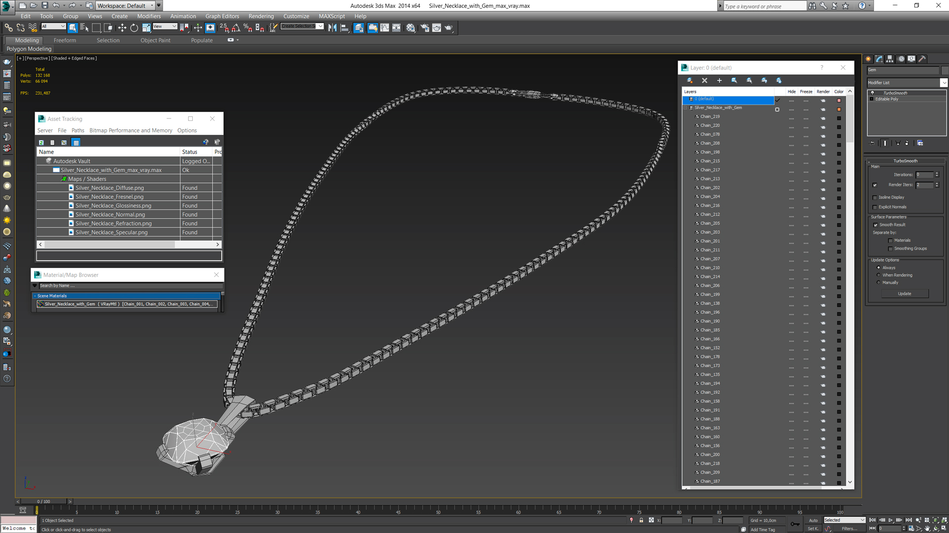 Silver Necklace with Gem 3D model