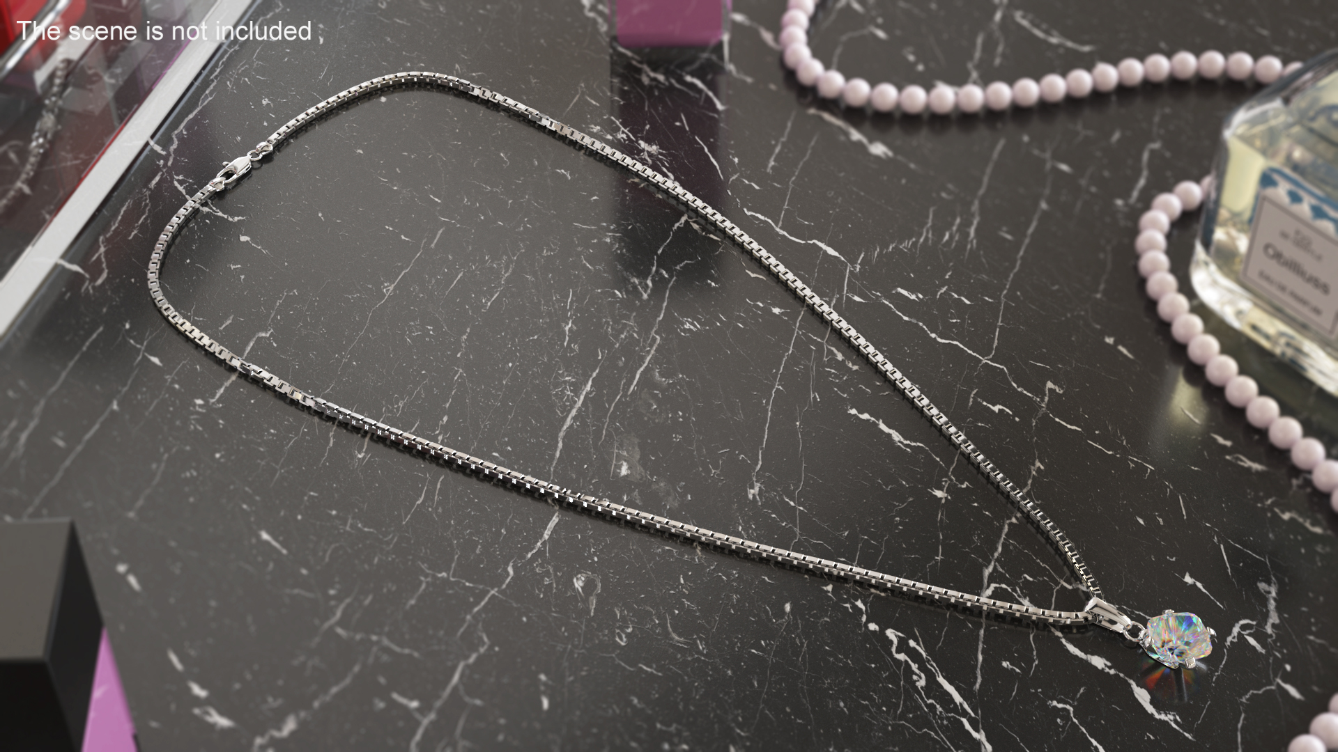 Silver Necklace with Gem 3D model