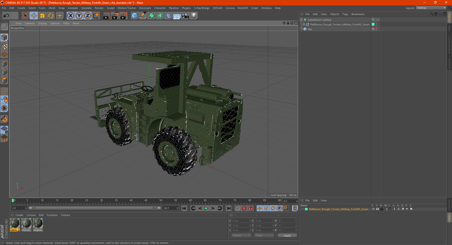 Pettibone Rough Terrain Military Forklift Green 3D