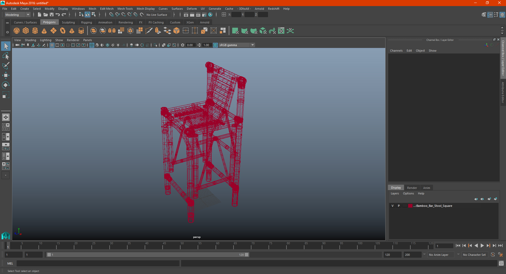 3D Bamboo Bar Stool Square model