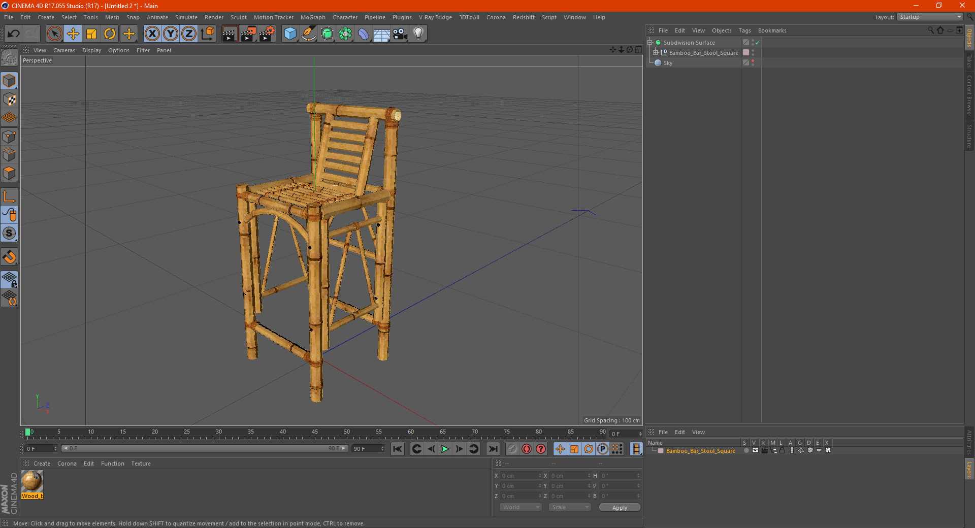 3D Bamboo Bar Stool Square model