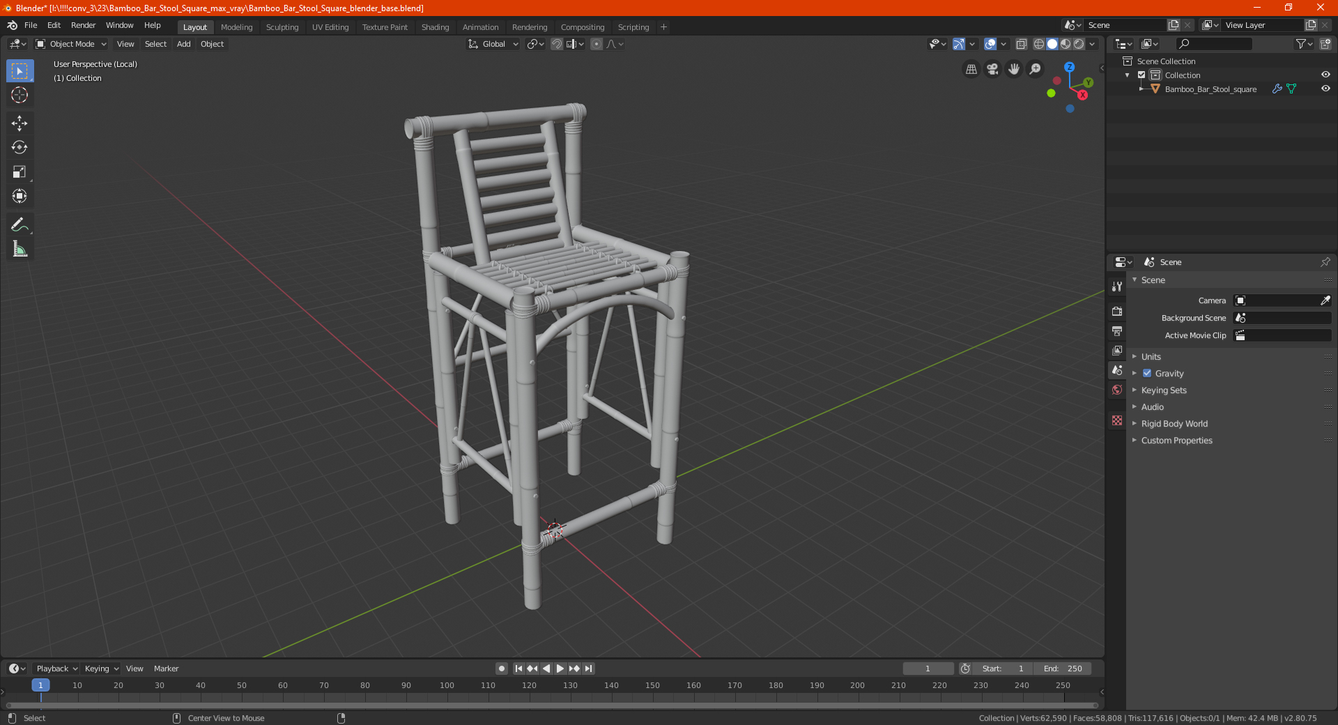 3D Bamboo Bar Stool Square model