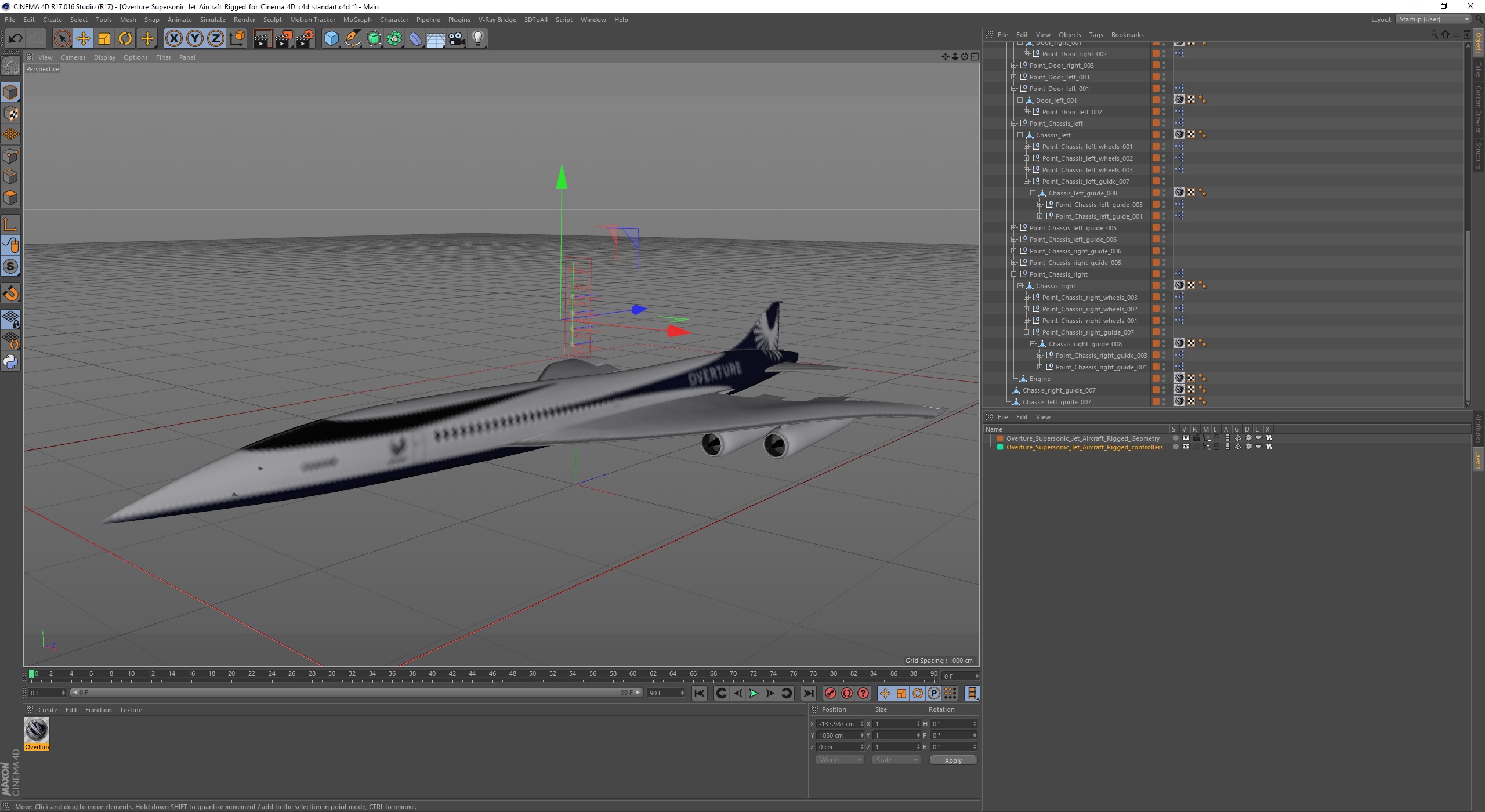 3D Overture Supersonic Jet Aircraft Rigged for Cinema 4D model