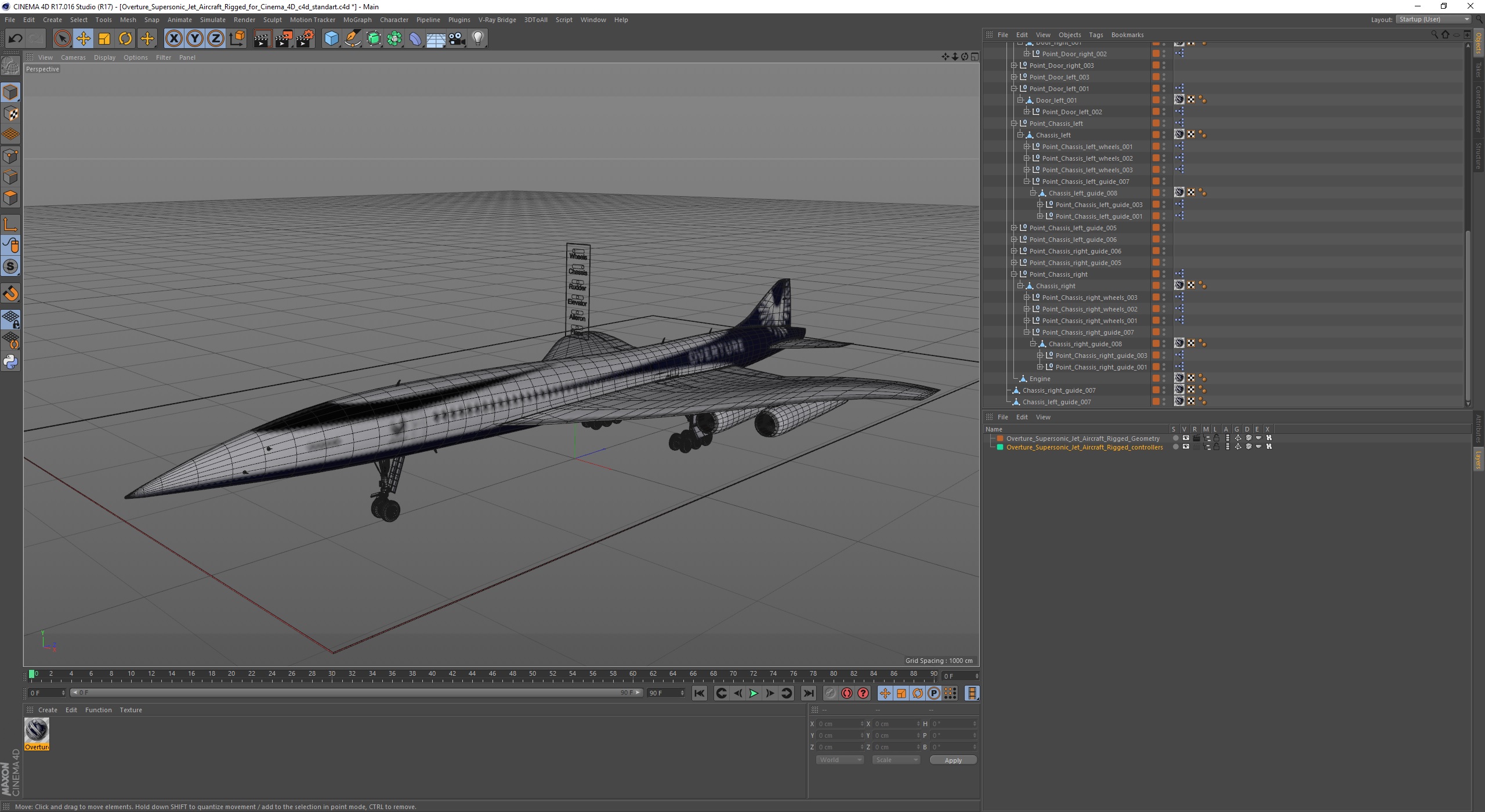 3D Overture Supersonic Jet Aircraft Rigged for Cinema 4D model