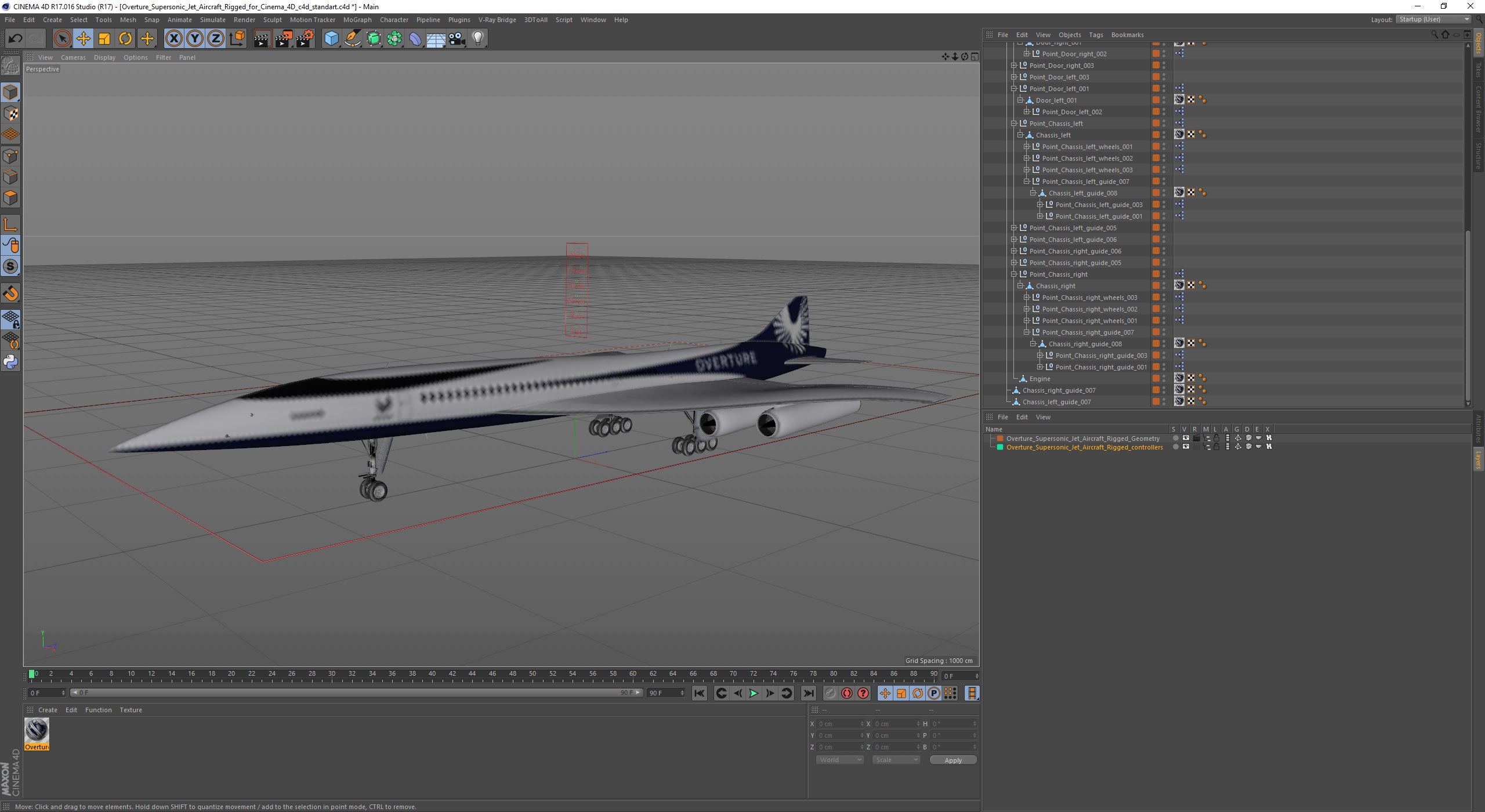 3D Overture Supersonic Jet Aircraft Rigged for Cinema 4D model