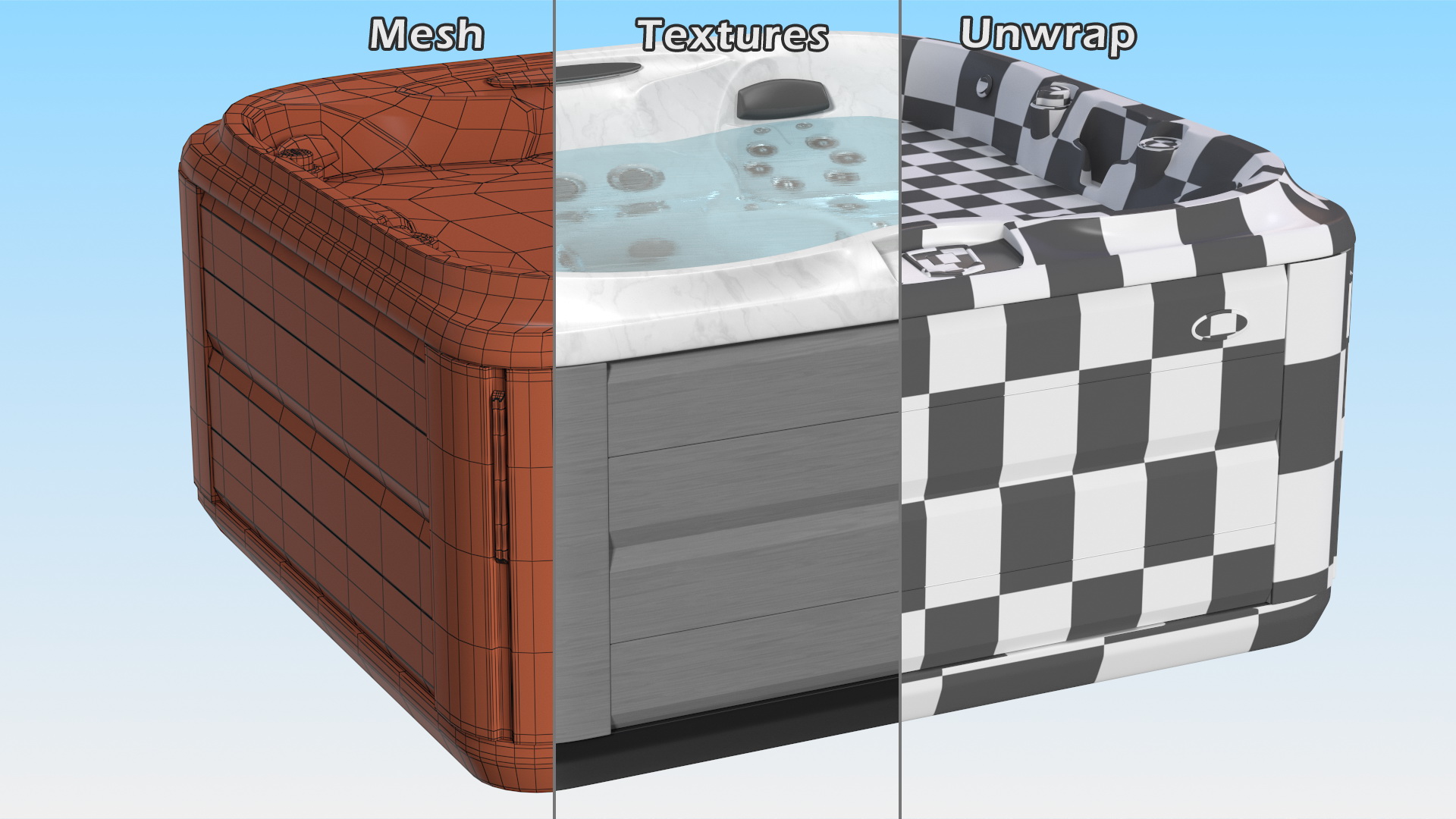 Large Hot Tub with Water 3D model