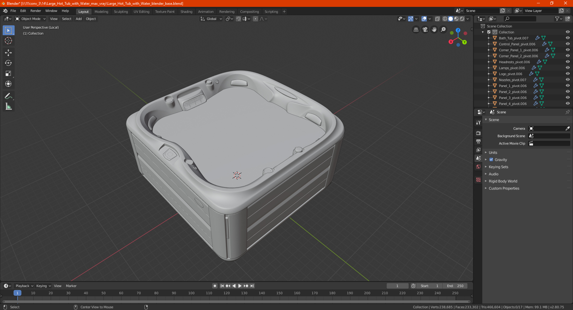 Large Hot Tub with Water 3D model