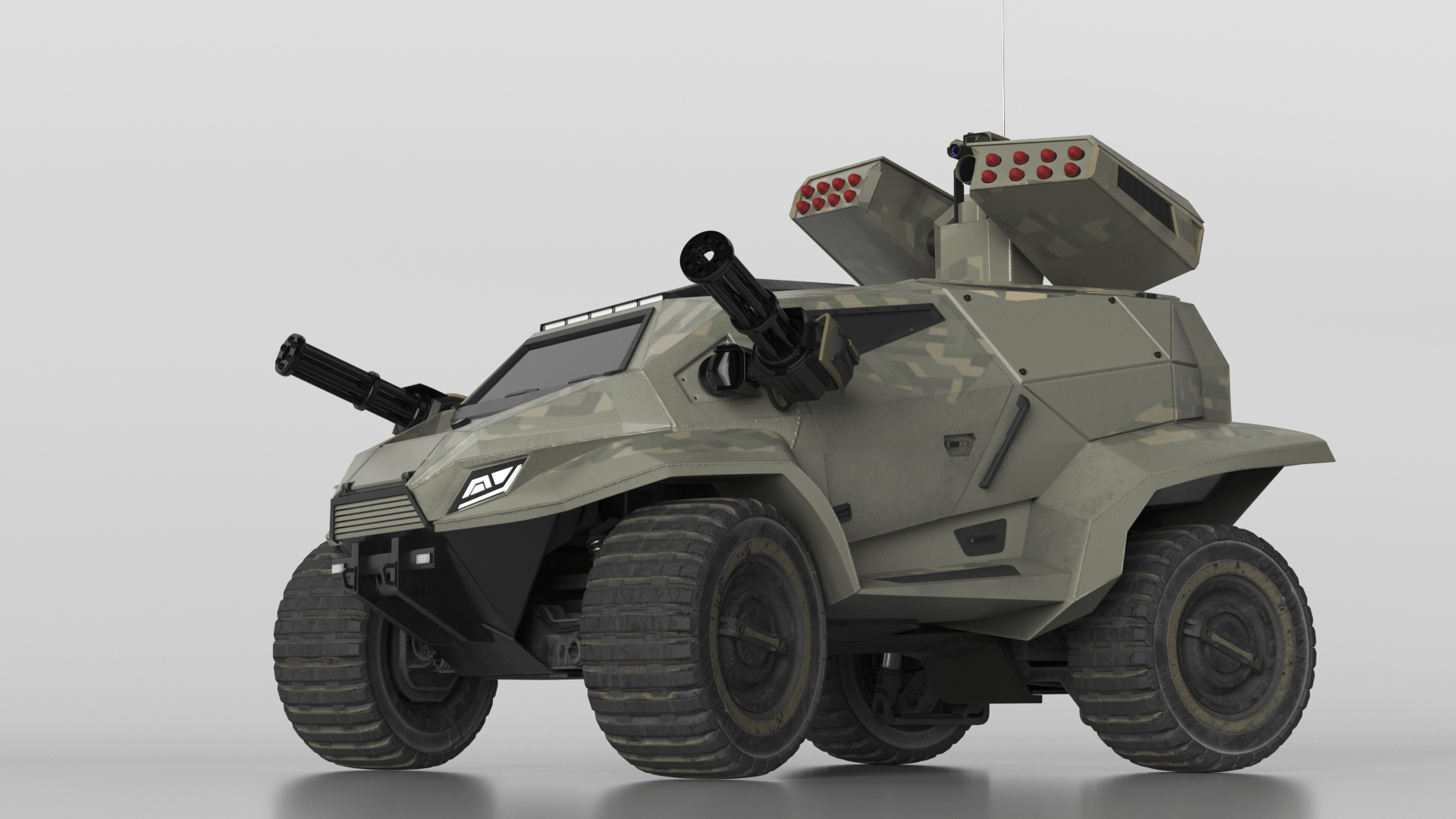 3D Futuristic Military Vehicle Khaki Color Rigged