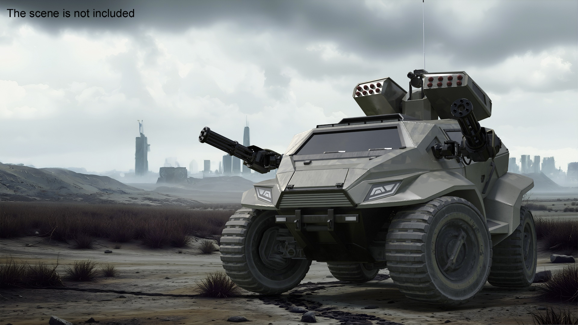 3D Futuristic Military Vehicle Khaki Color Rigged