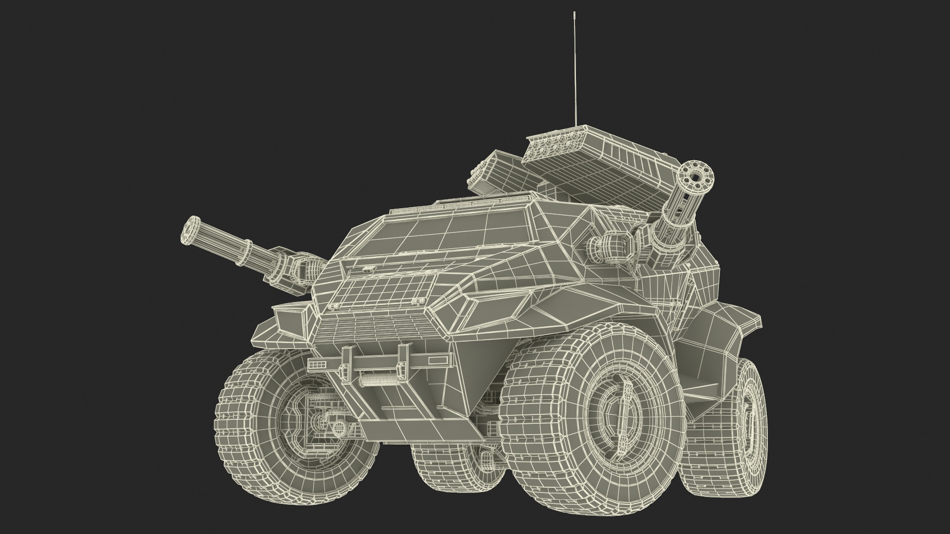 3D Futuristic Military Vehicle Khaki Color Rigged
