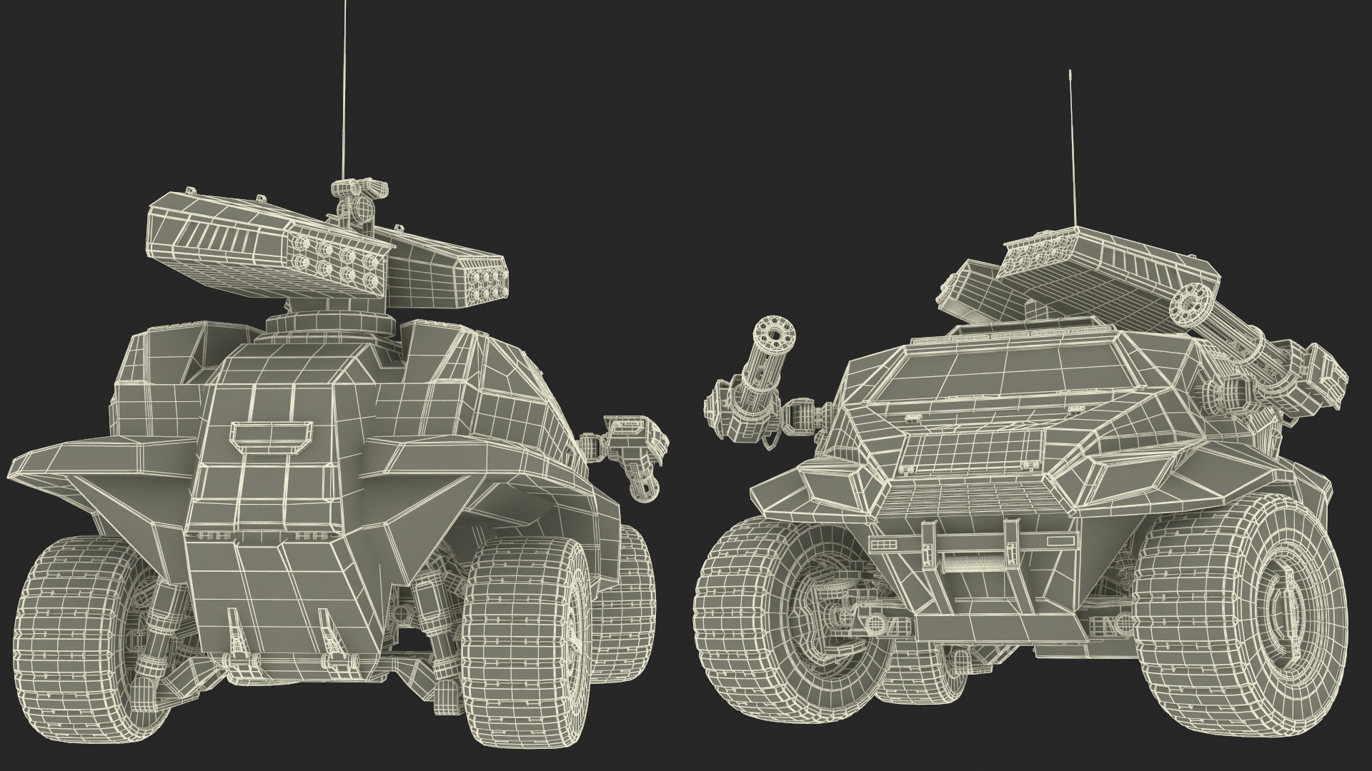 3D Futuristic Military Vehicle Khaki Color Rigged