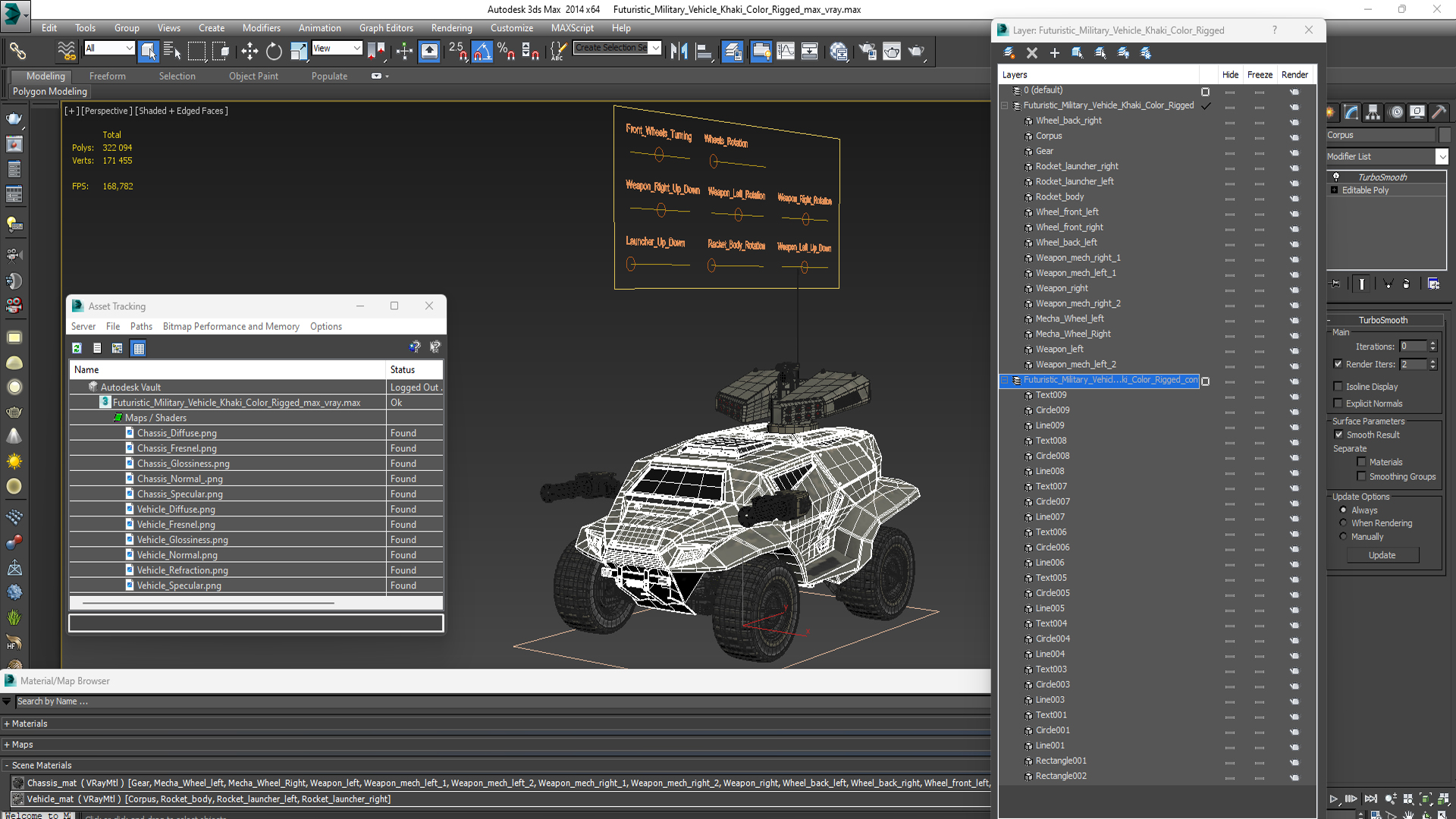 3D Futuristic Military Vehicle Khaki Color Rigged