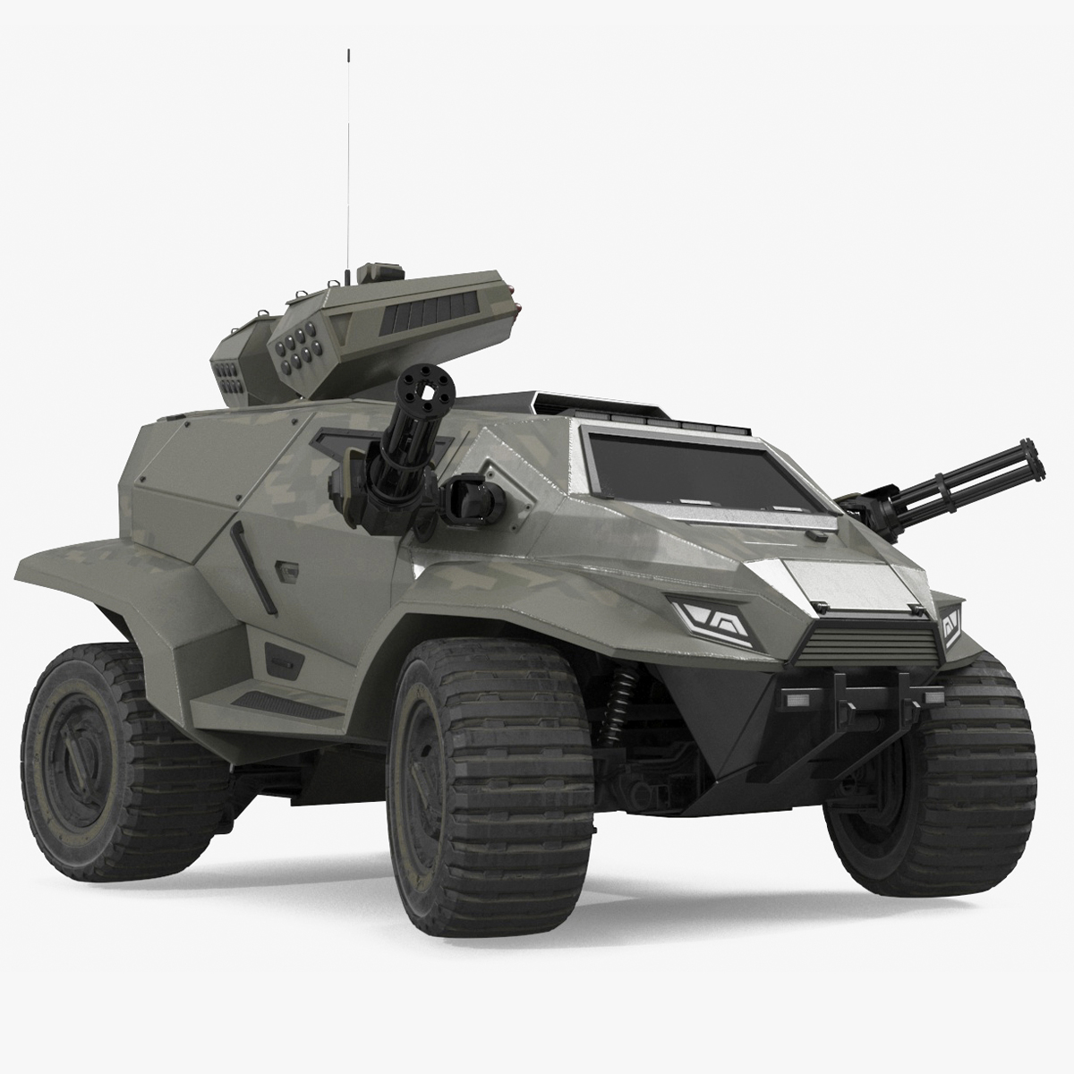 3D Futuristic Military Vehicle Khaki Color Rigged