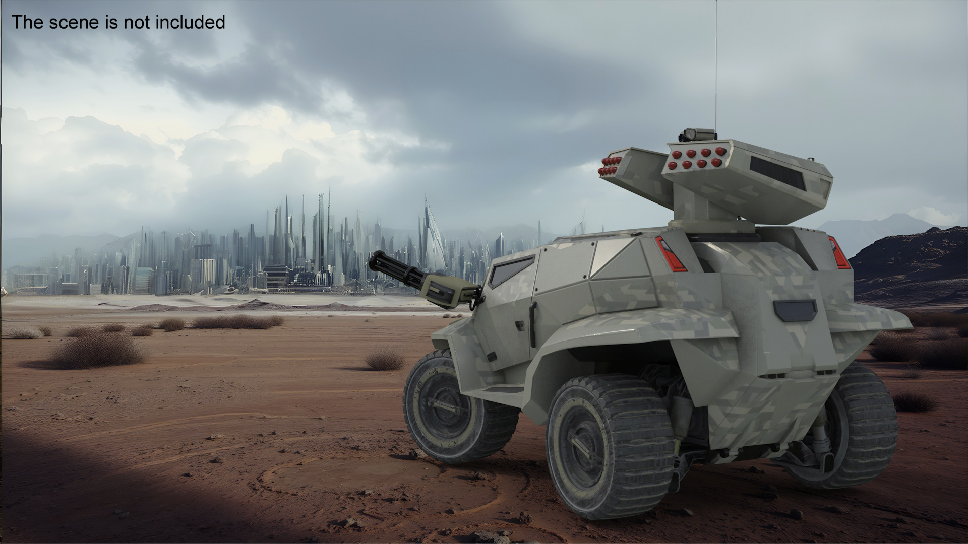 3D Futuristic Military Vehicle Khaki Color Rigged