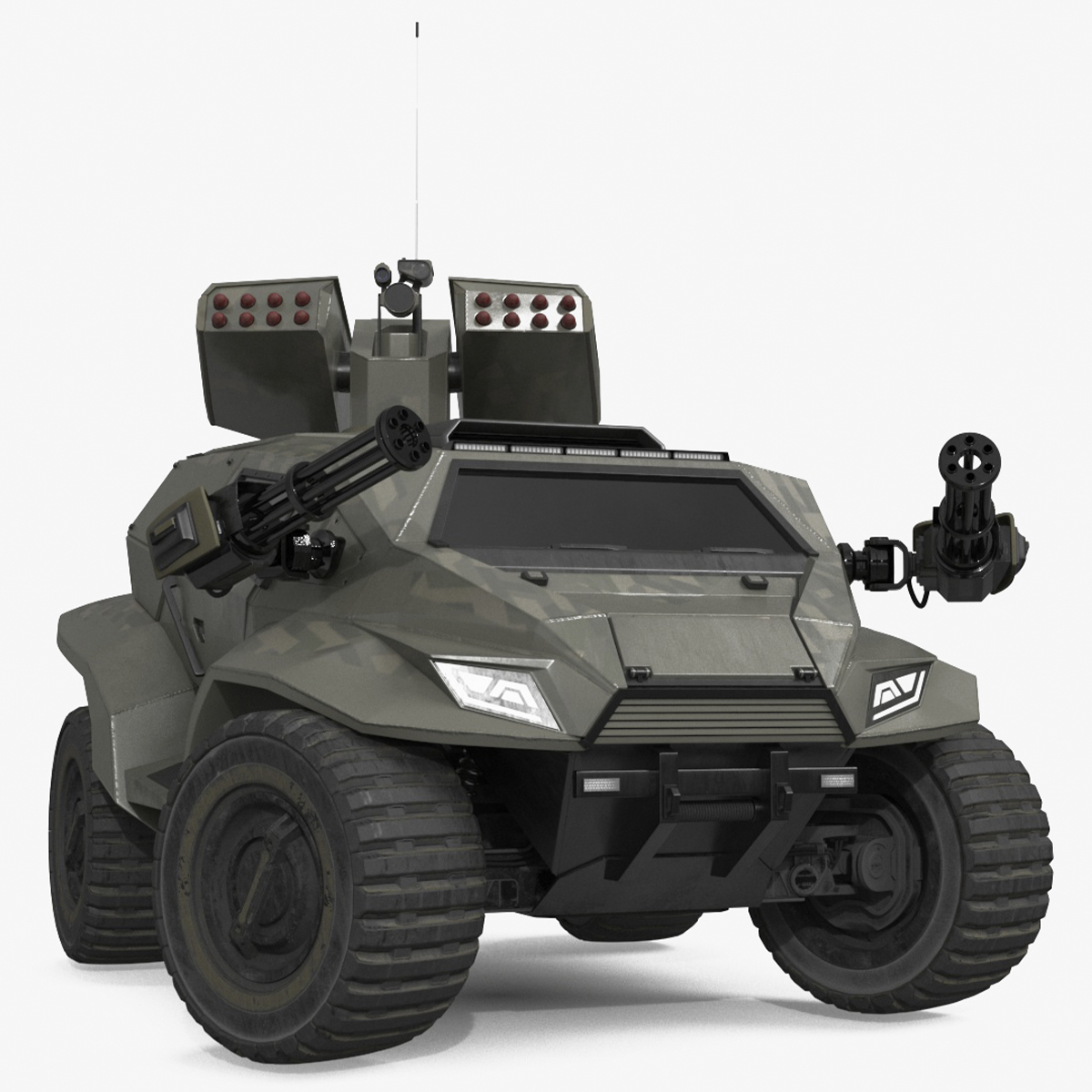 3D Futuristic Military Vehicle Khaki Color Rigged