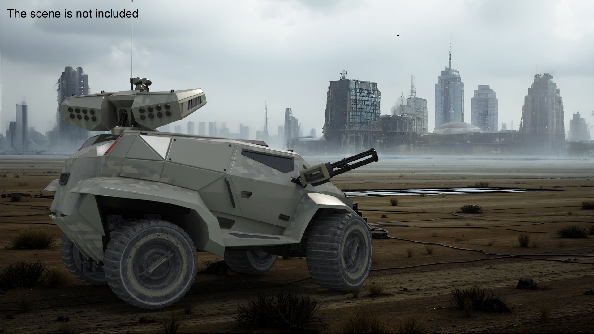 3D Futuristic Military Vehicle Khaki Color Rigged