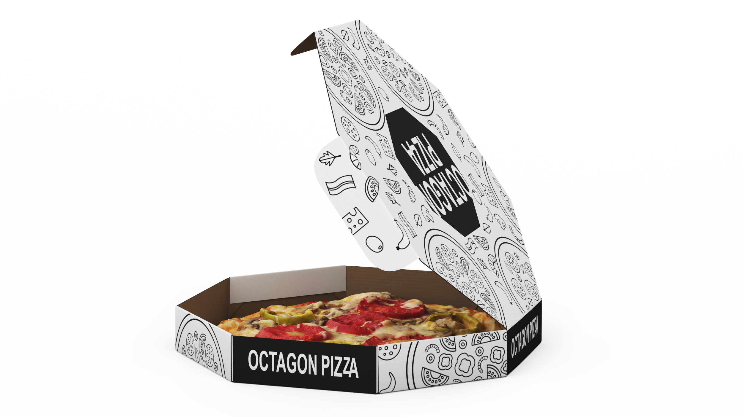 Octagonal Pizza Box with Pizza Rigged 3D