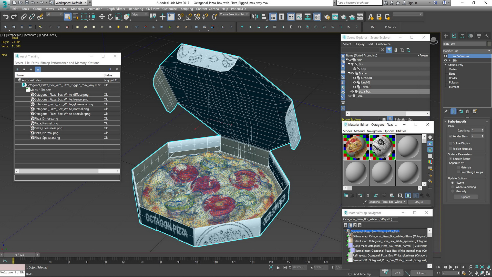 Octagonal Pizza Box with Pizza Rigged 3D