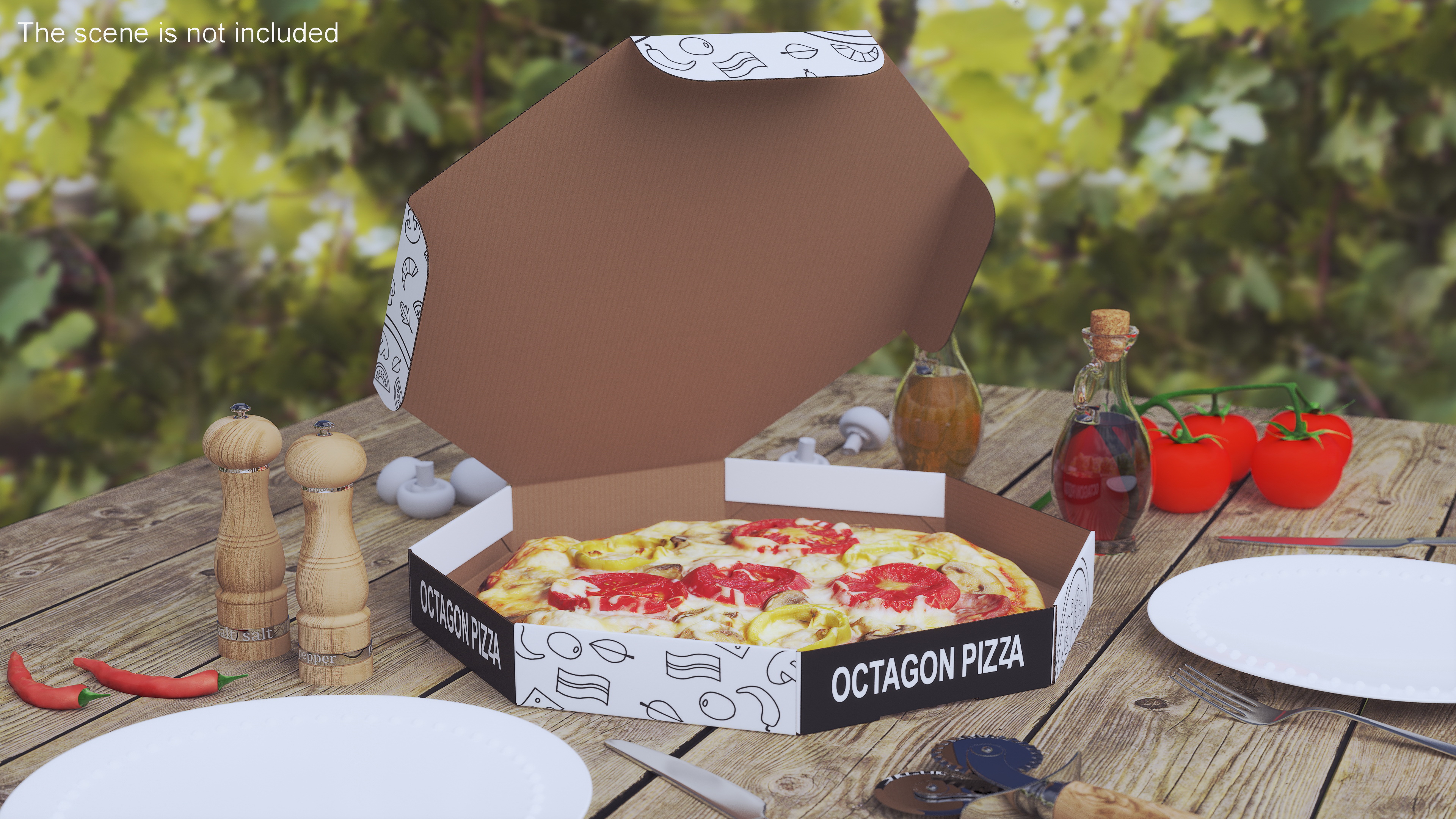 Octagonal Pizza Box with Pizza Rigged 3D
