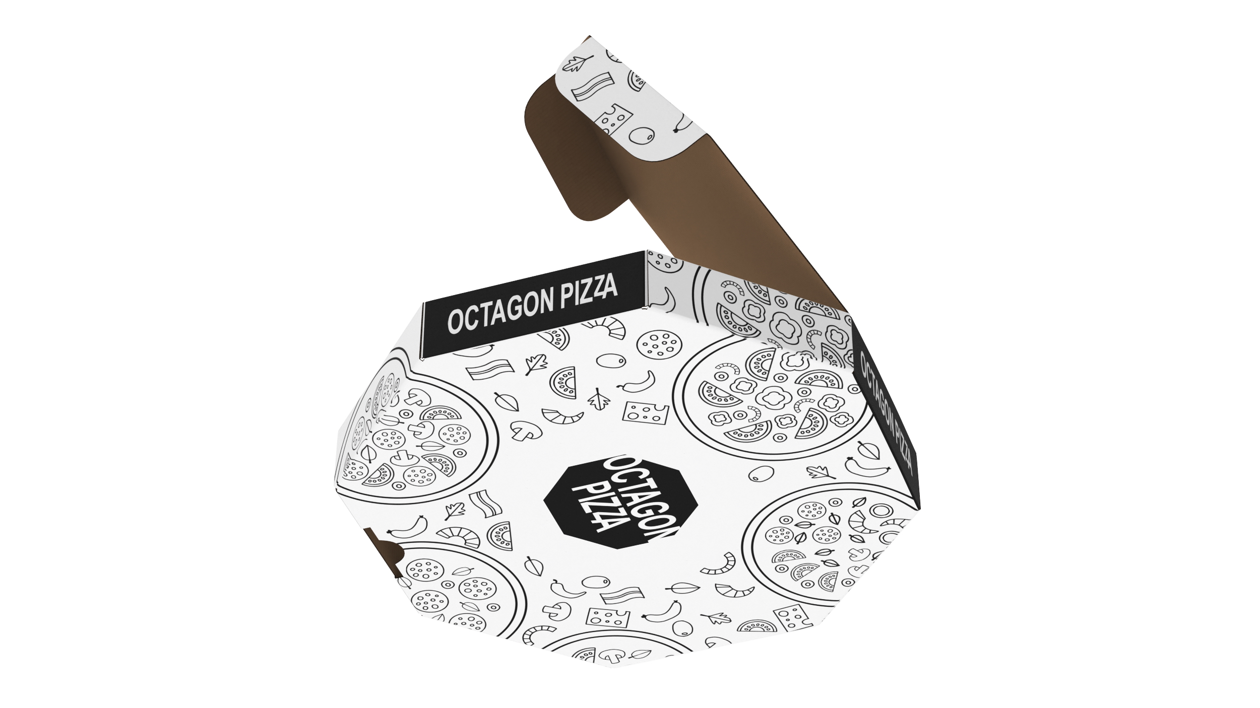 Octagonal Pizza Box with Pizza Rigged 3D