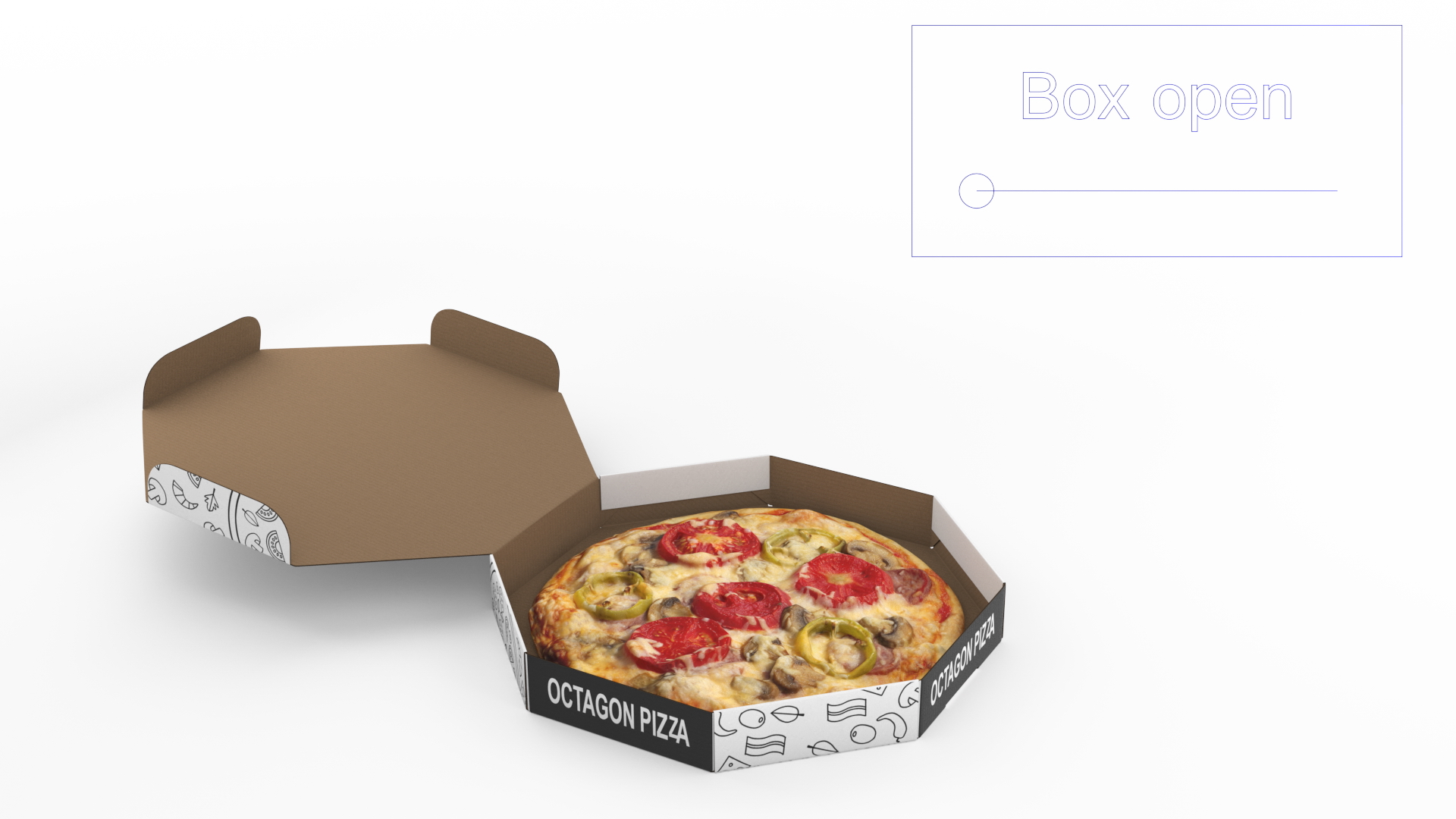 Octagonal Pizza Box with Pizza Rigged 3D