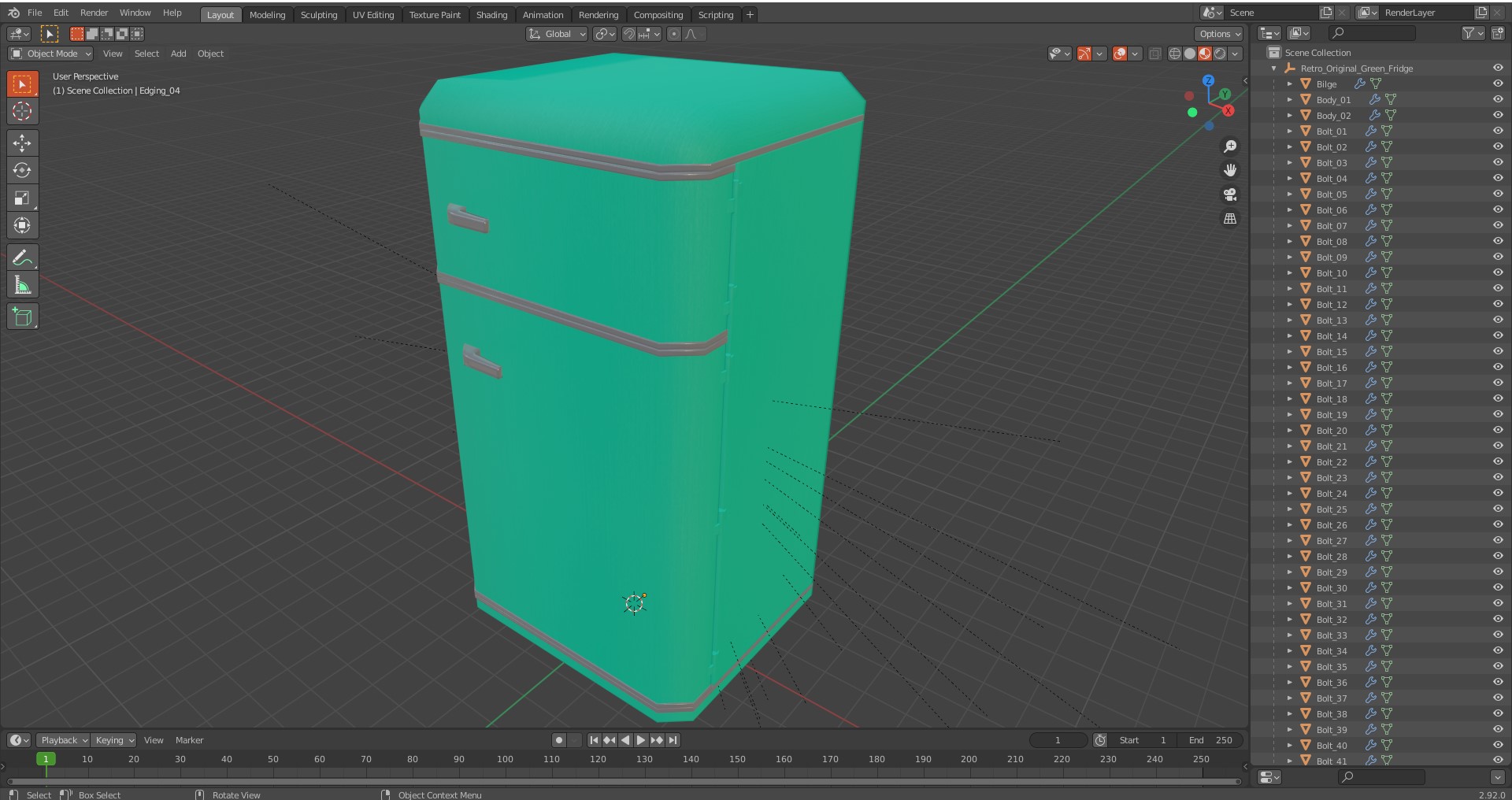 Retro Original Green Fridge 3D