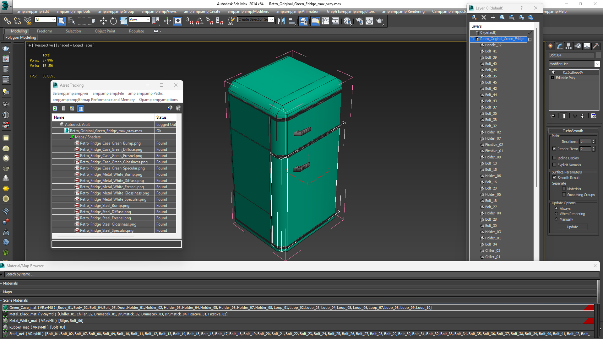 Retro Original Green Fridge 3D