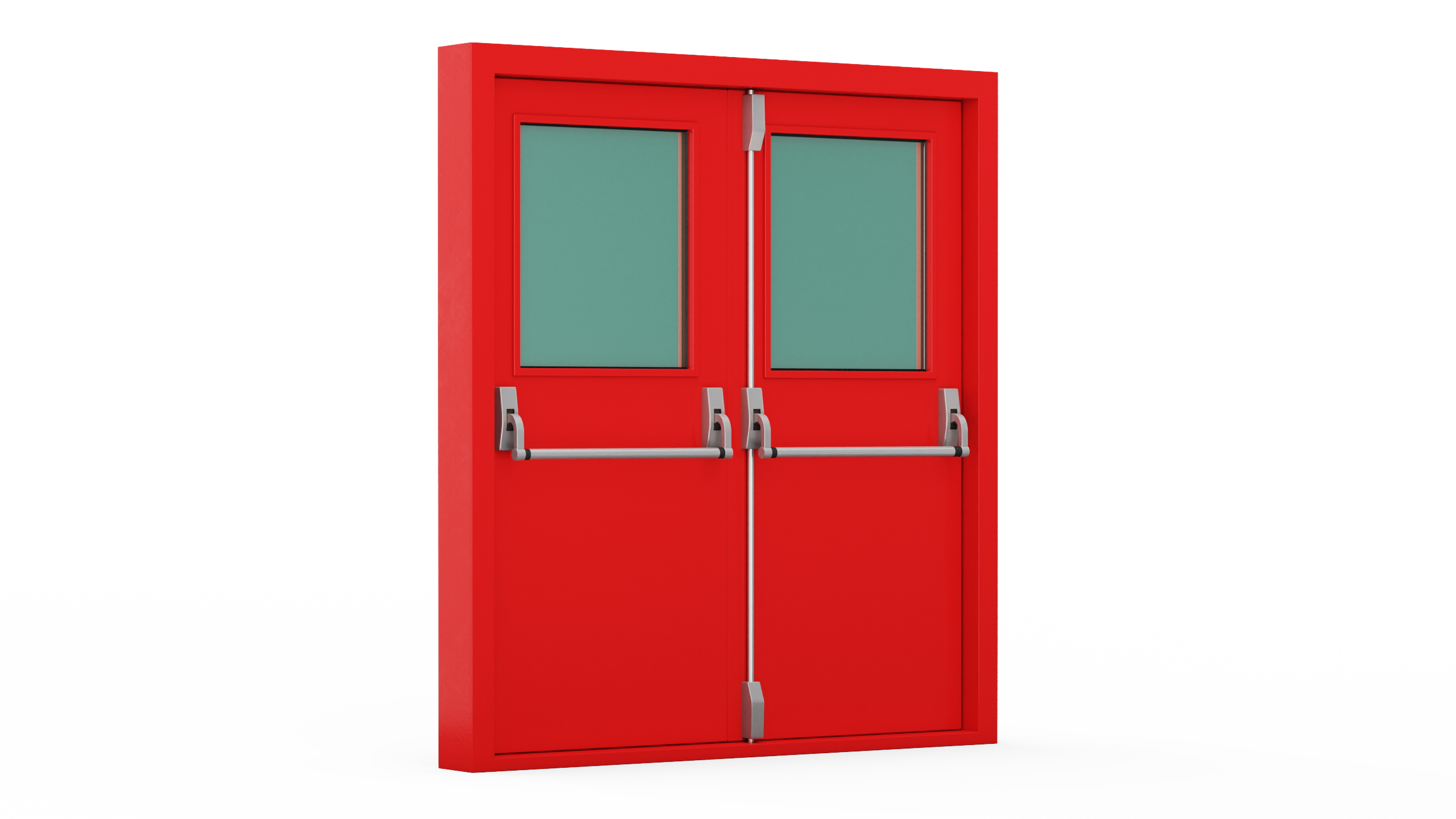 Double Fire Exit Doors with Panic Bar 3D