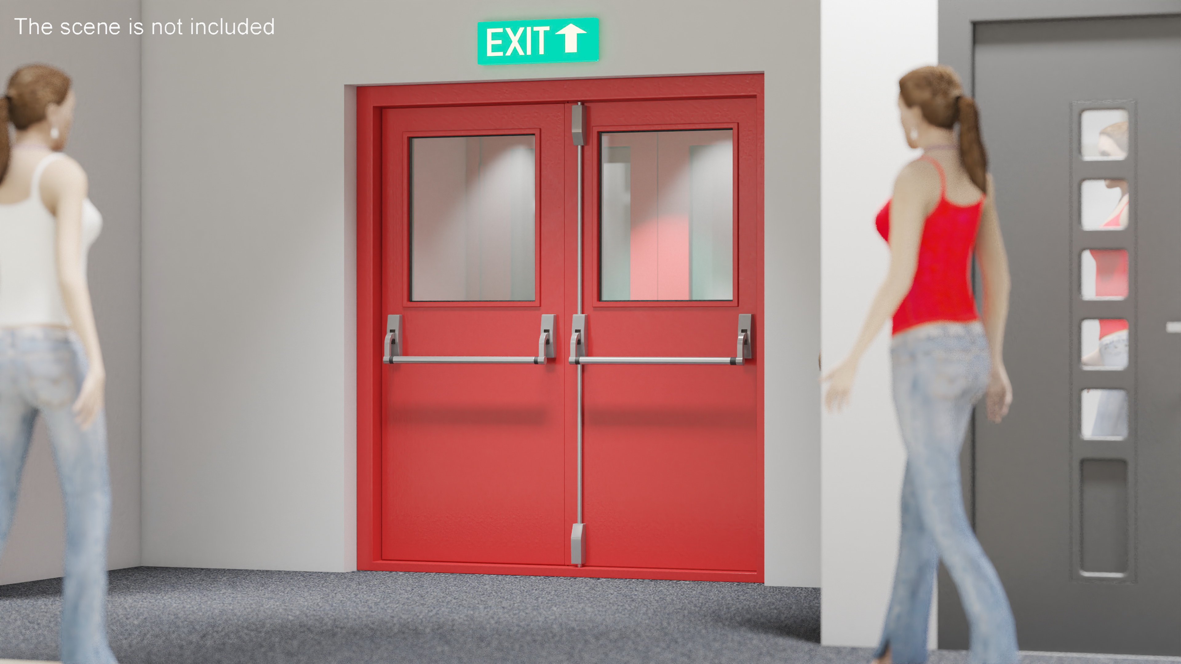 Double Fire Exit Doors with Panic Bar 3D