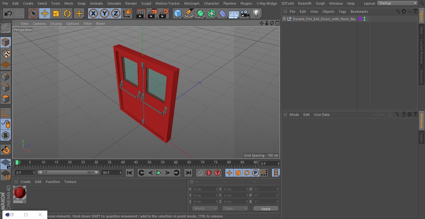 Double Fire Exit Doors with Panic Bar 3D