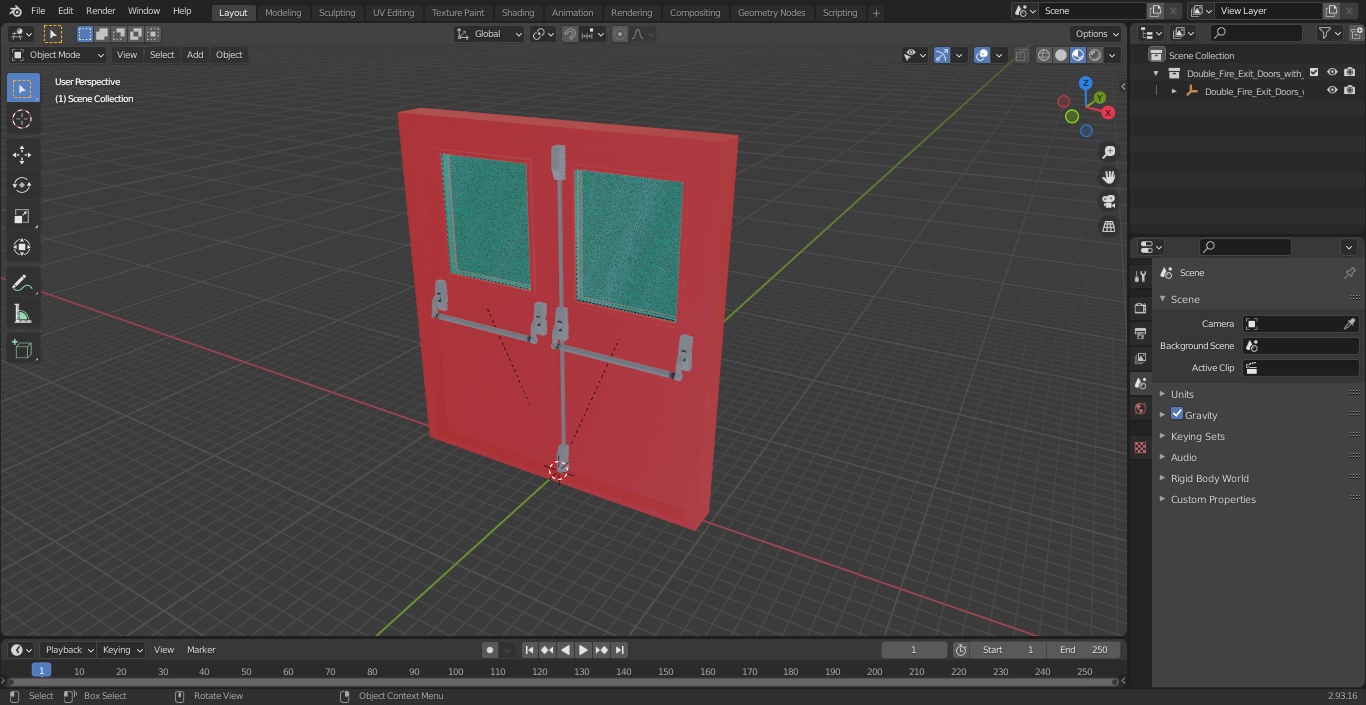 Double Fire Exit Doors with Panic Bar 3D
