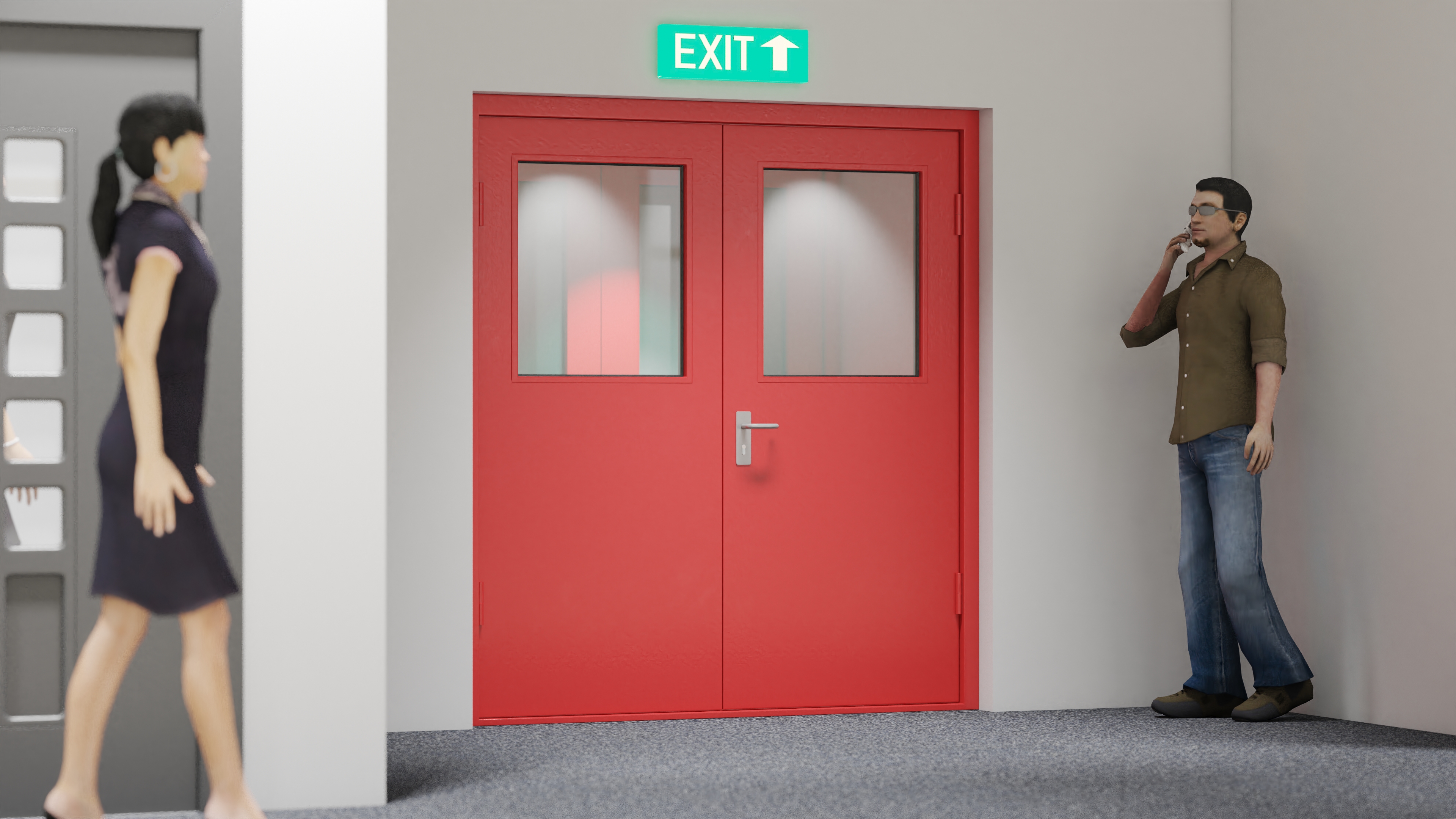 Double Fire Exit Doors with Panic Bar 3D