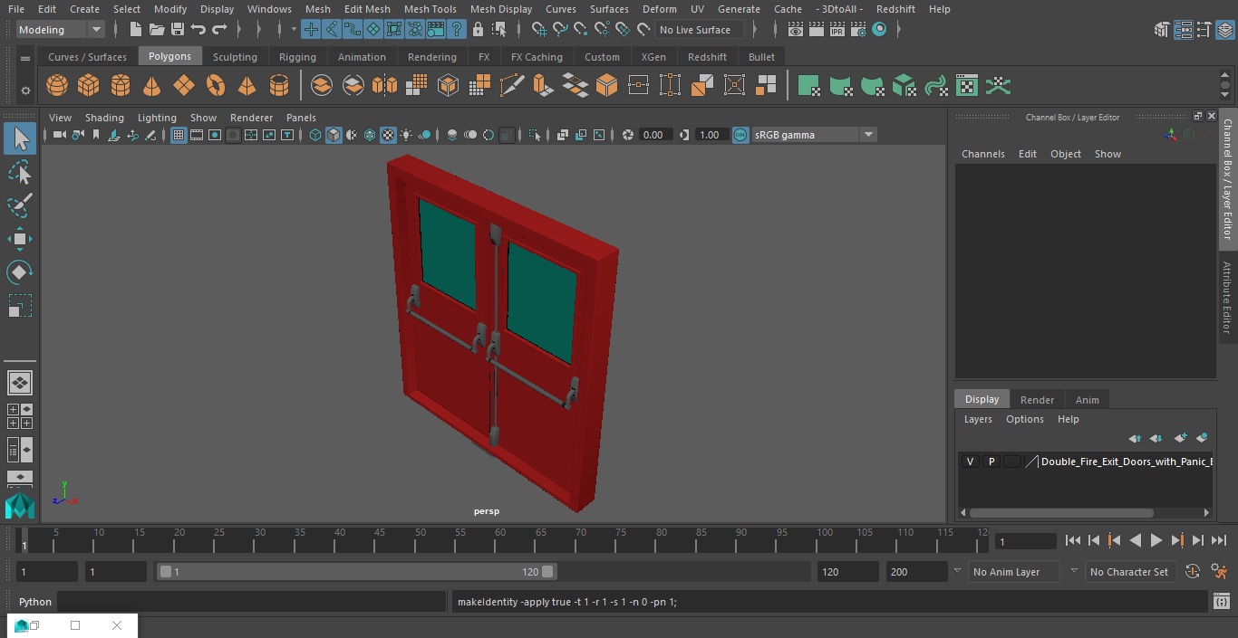 Double Fire Exit Doors with Panic Bar 3D