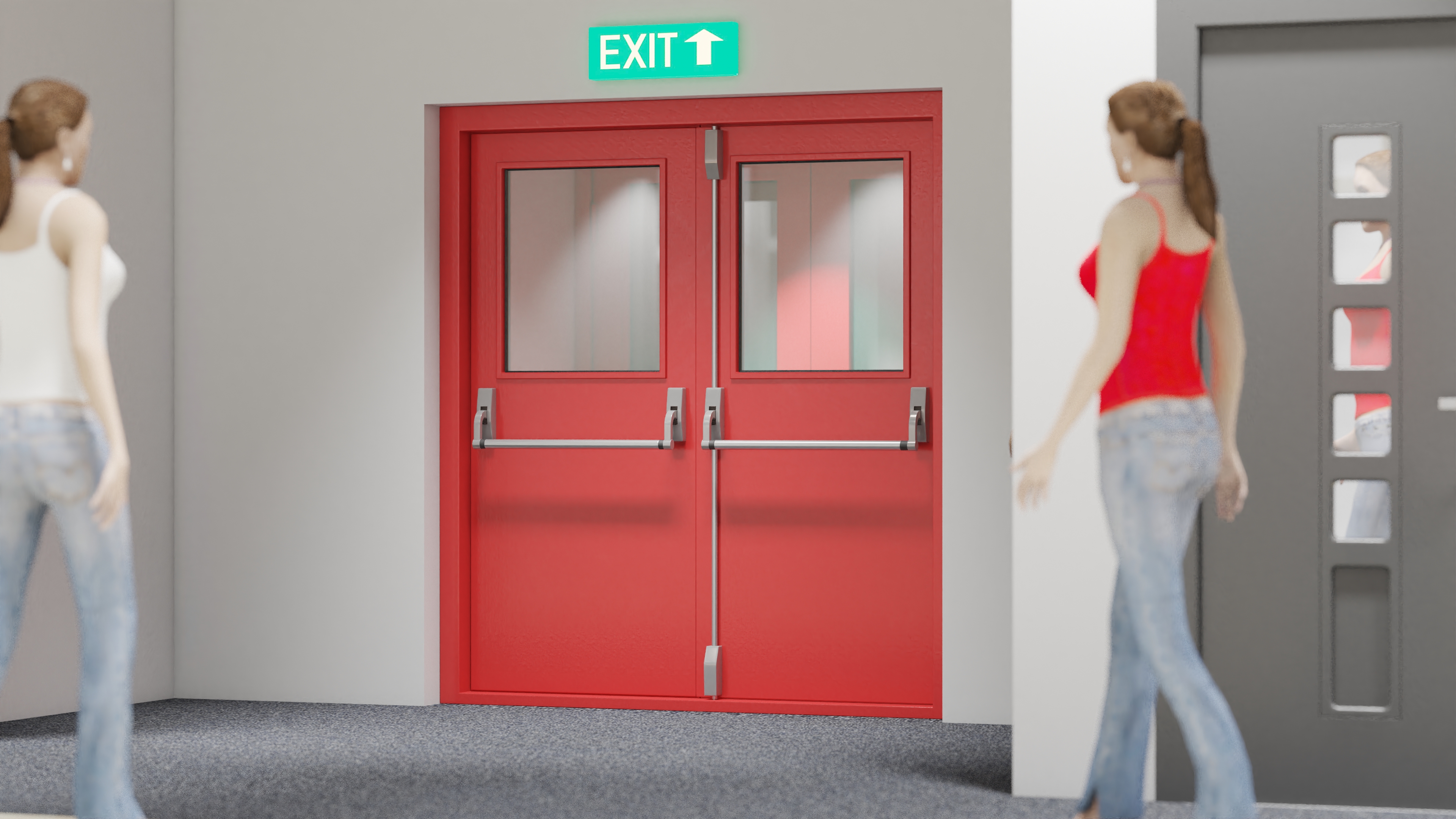 Double Fire Exit Doors with Panic Bar 3D