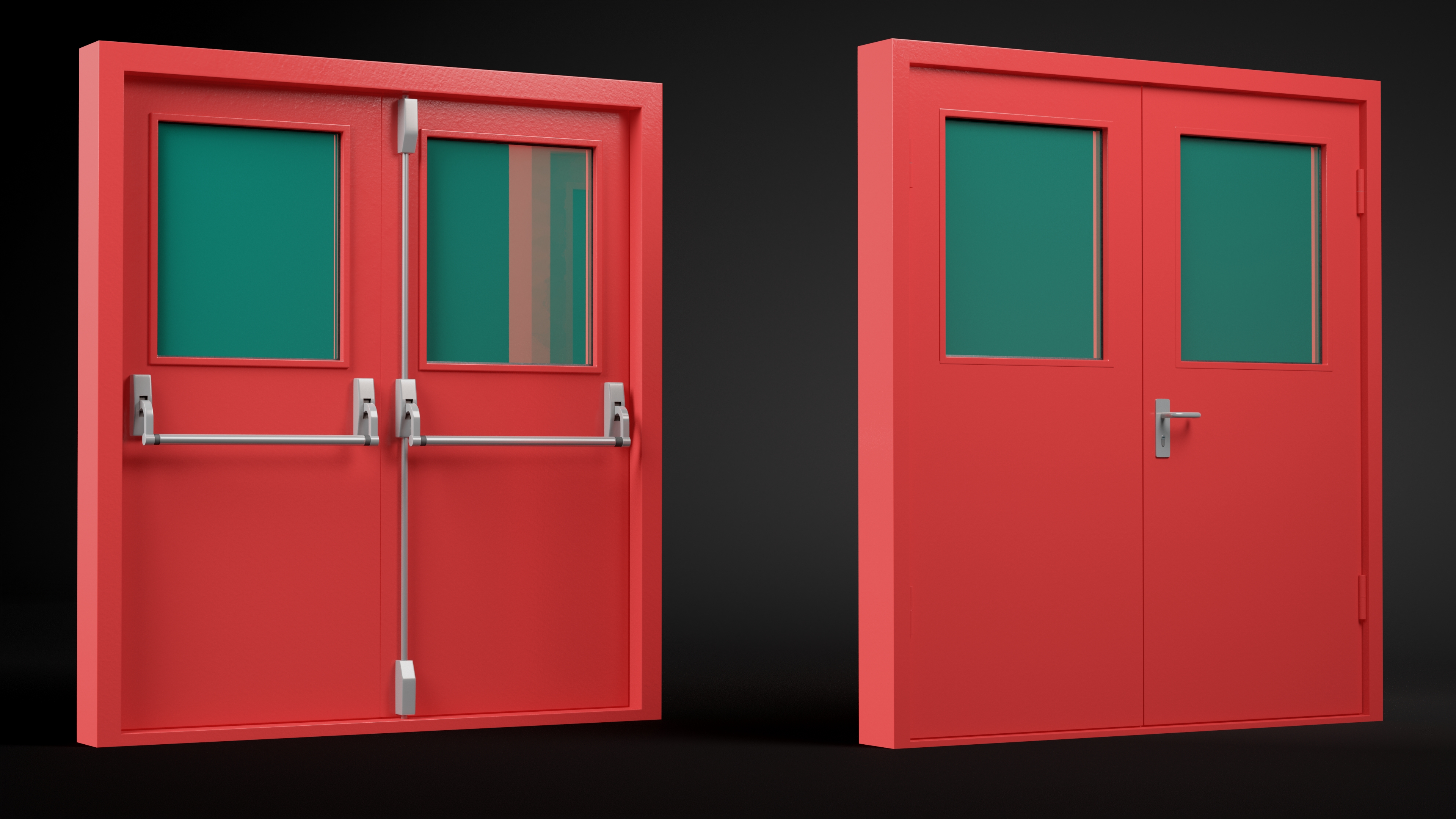 Double Fire Exit Doors with Panic Bar 3D