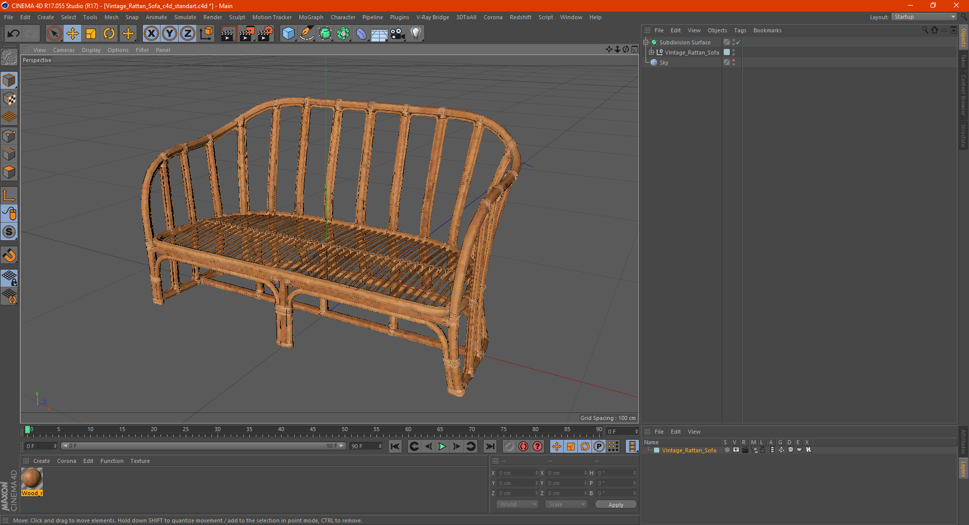 Vintage Rattan Sofa 3D model