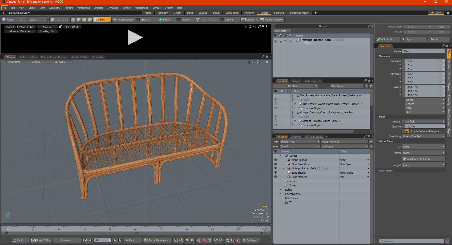 Vintage Rattan Sofa 3D model