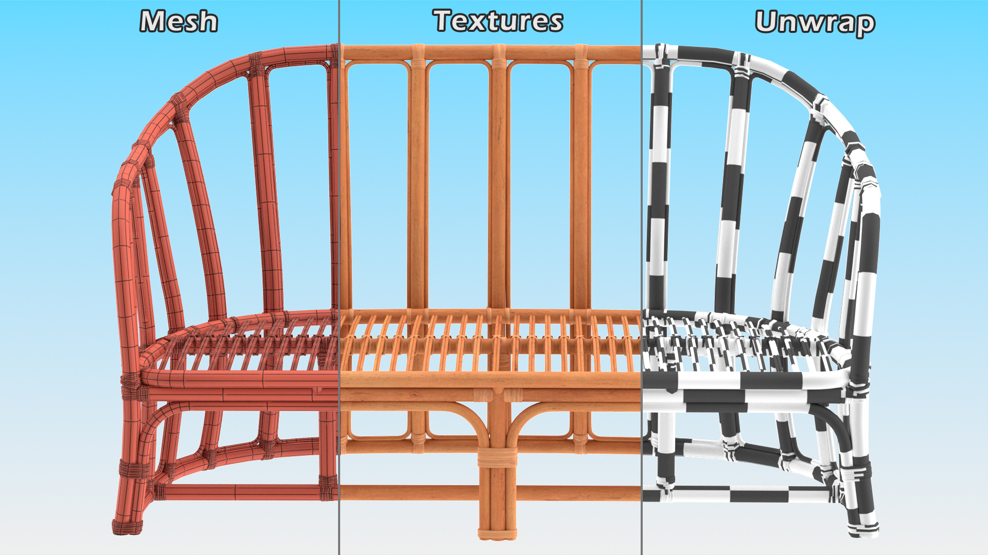 Vintage Rattan Sofa 3D model