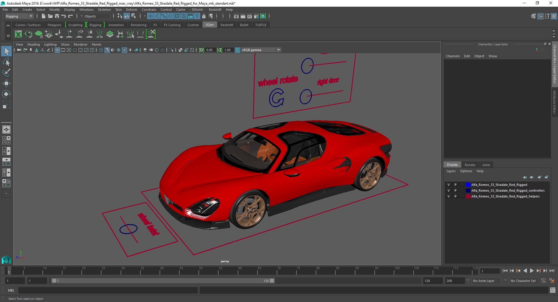 Alfa Romeo 33 Stradale Red Rigged for Maya 3D