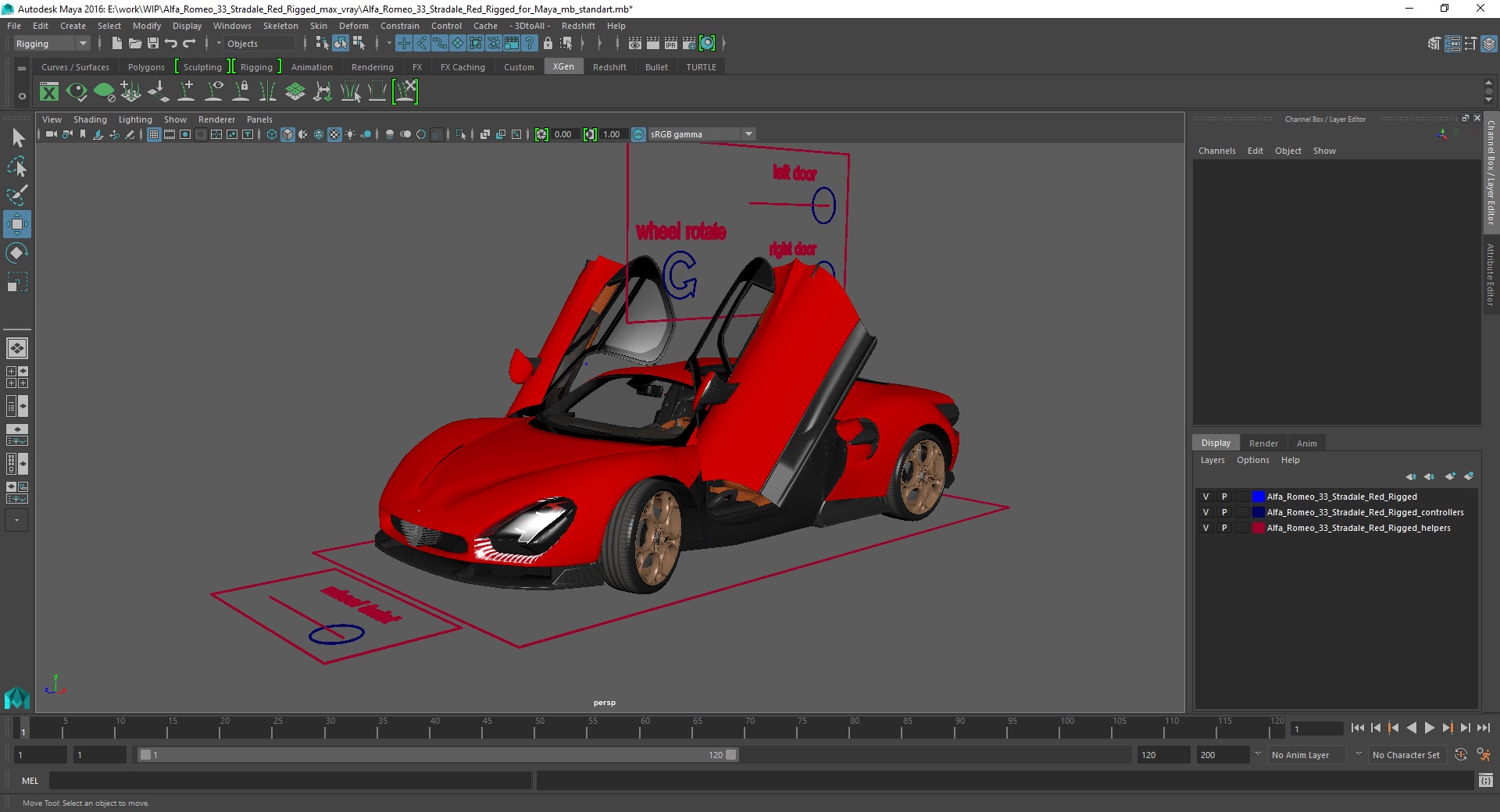 Alfa Romeo 33 Stradale Red Rigged for Maya 3D