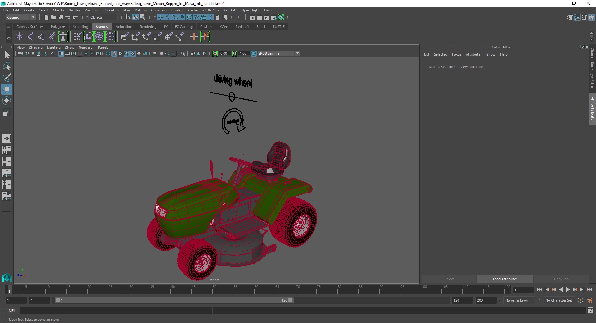 3D Riding Lawn Mower Rigged for Maya model