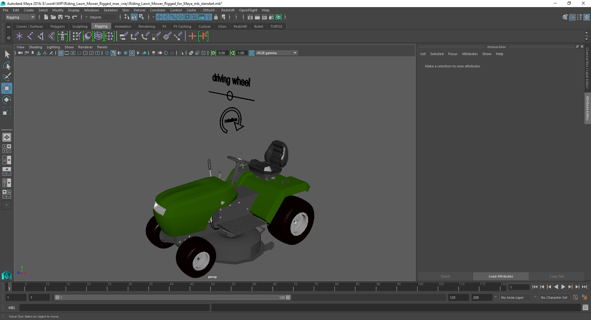 3D Riding Lawn Mower Rigged for Maya model