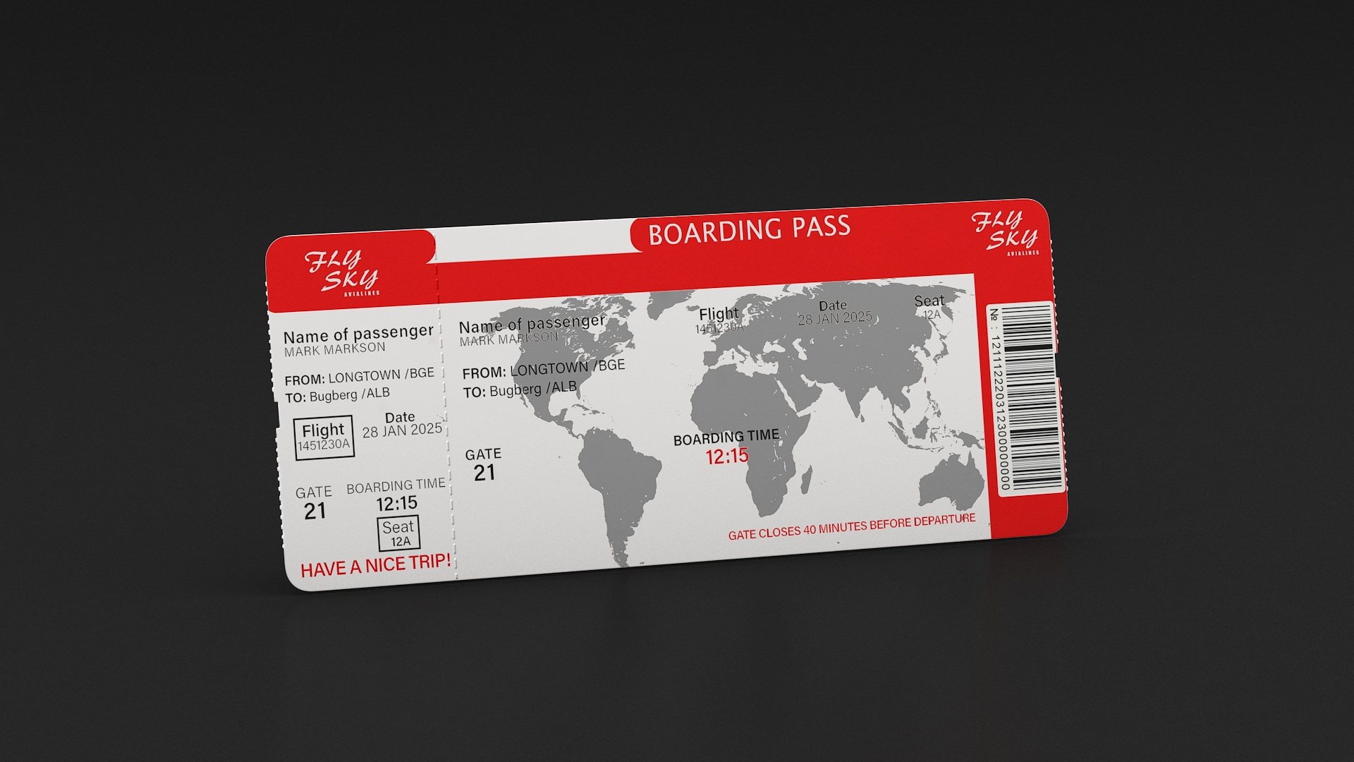 Red Boarding Pass 3D