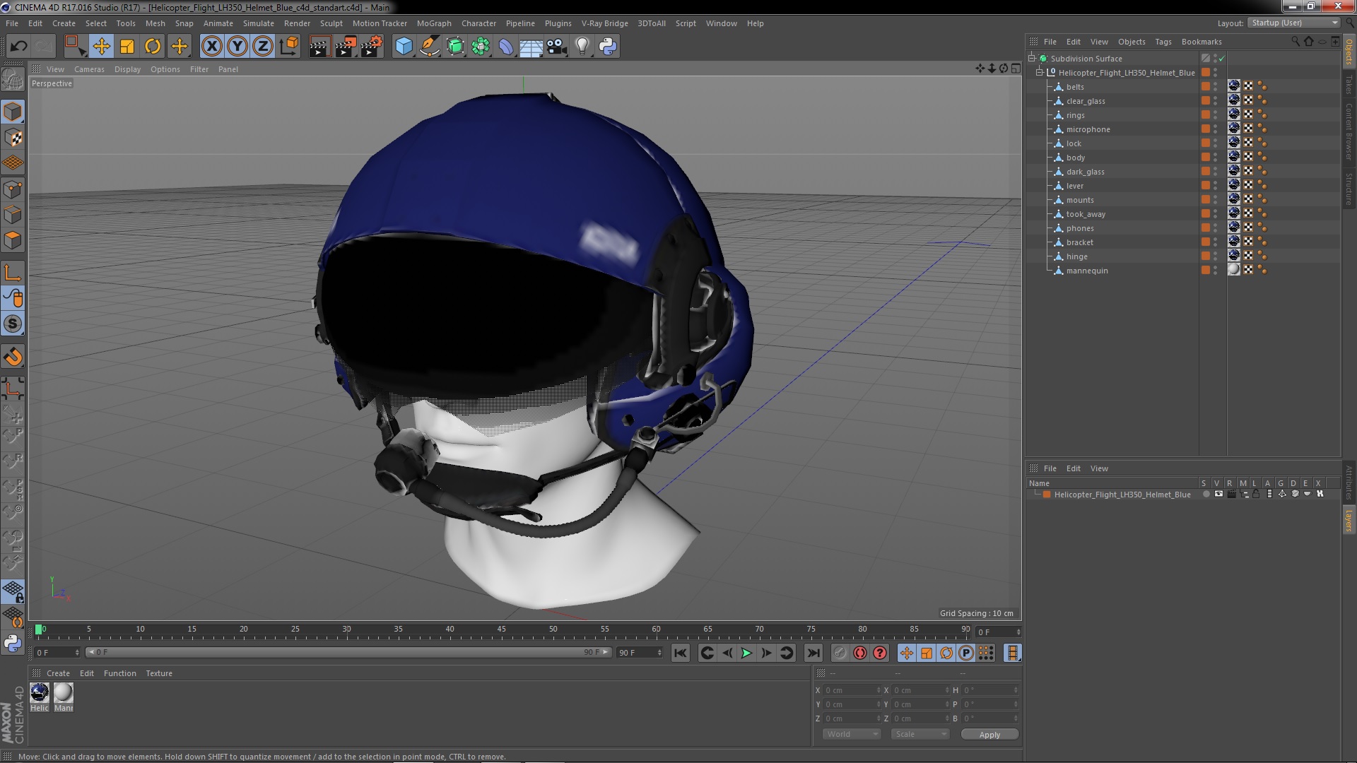 3D model Helicopter Flight LH350 Helmet Blue