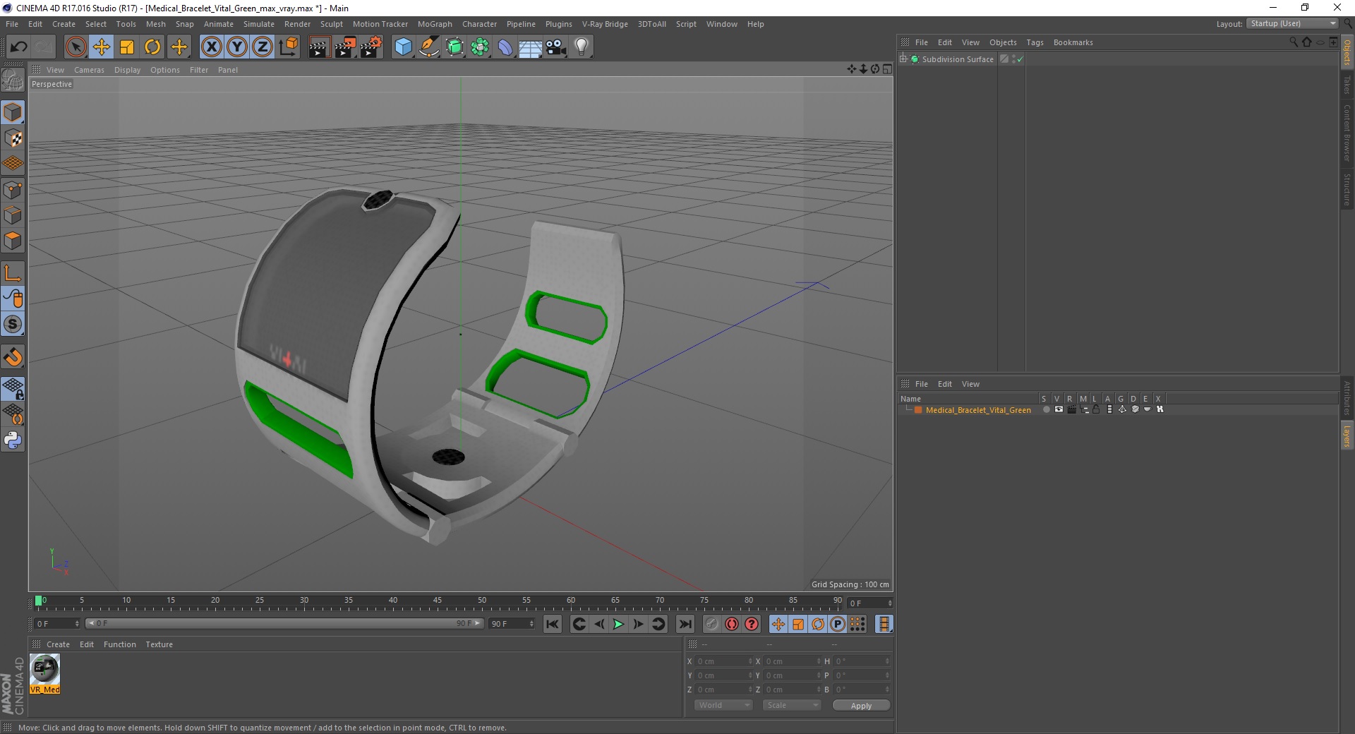 3D Medical Bracelet Vital Green model