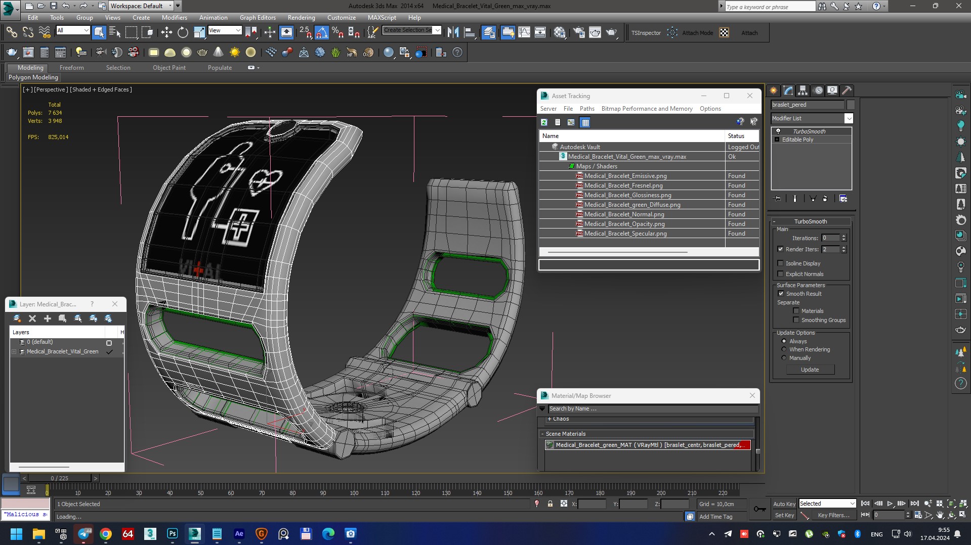3D Medical Bracelet Vital Green model